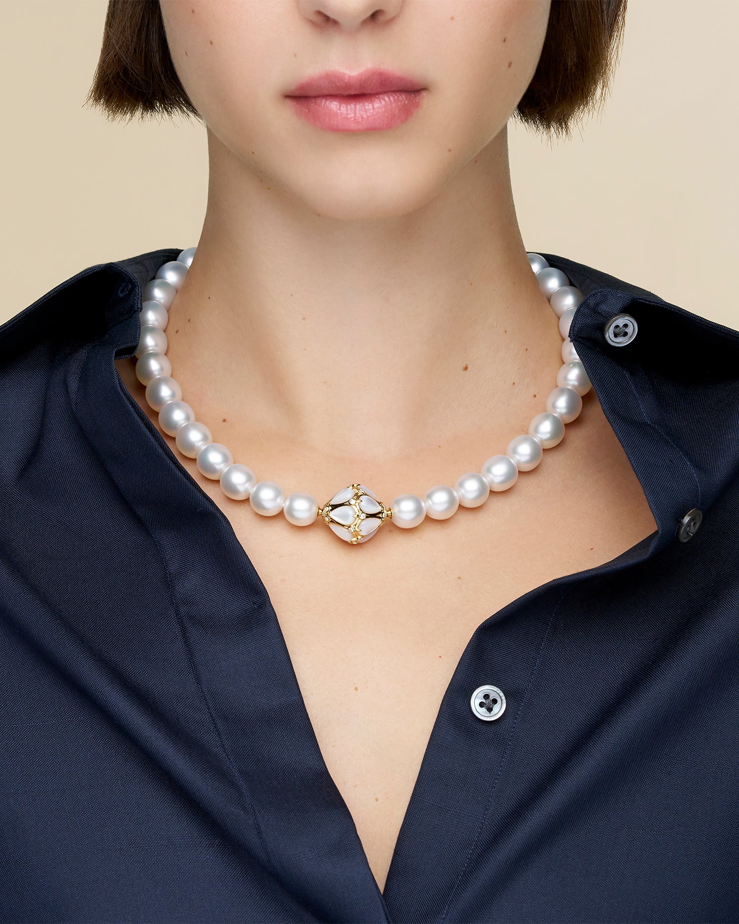 Maxima Clasp | Mother of Pearl, Diamonds, and Yellow Gold