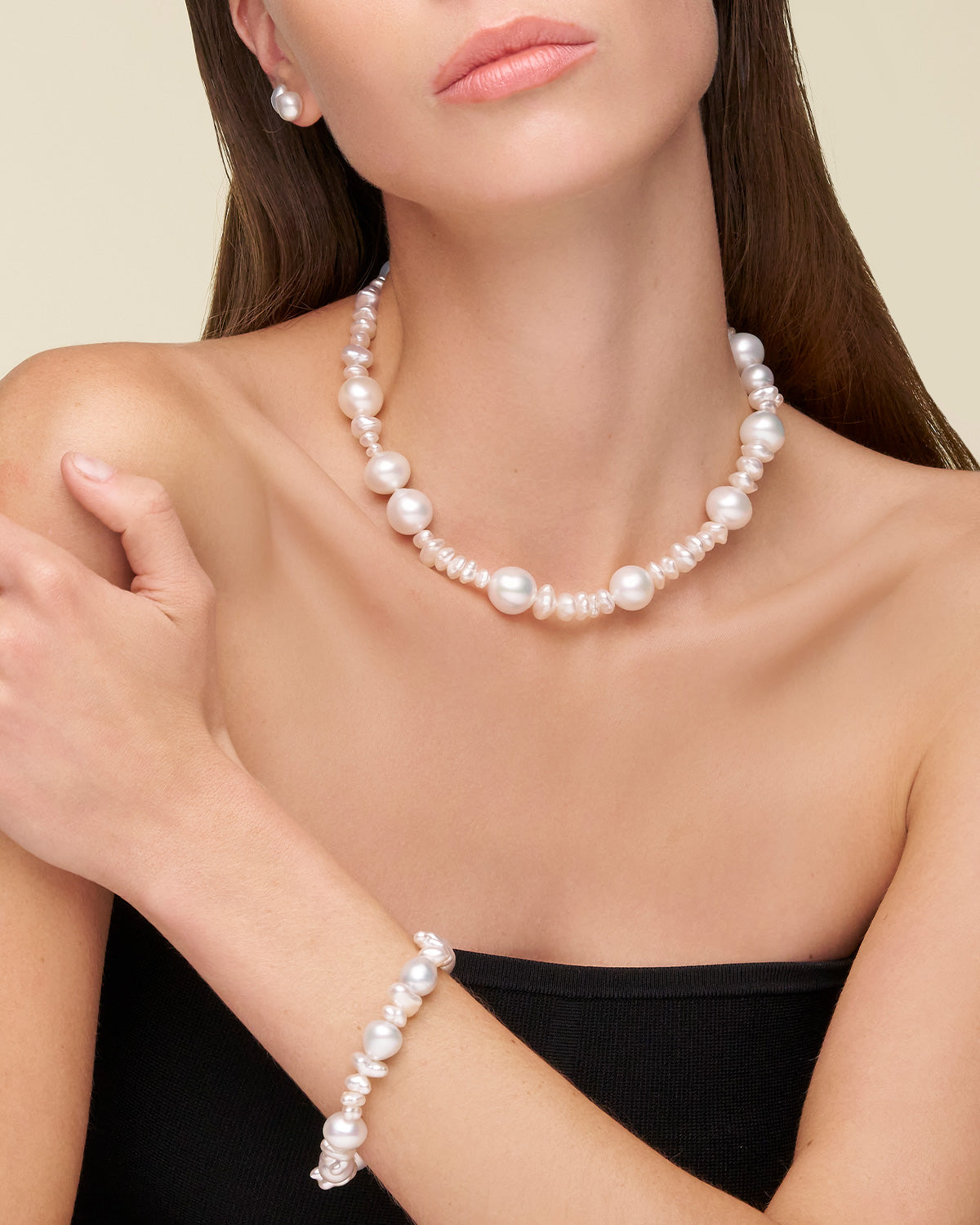 Paspaley Wild Pearl Strand Necklace On Body SCE22MIX03