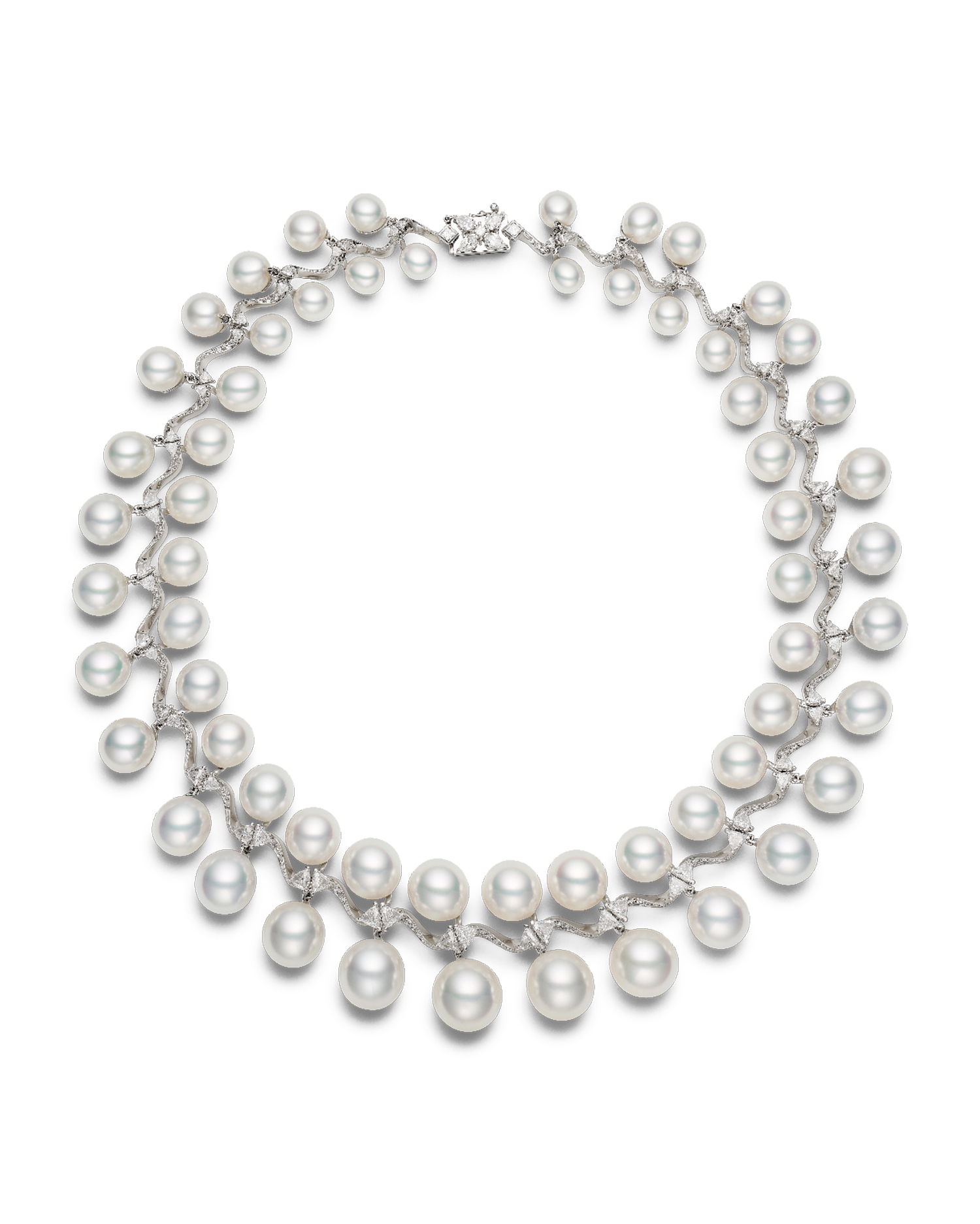 Wreath Pearl Collier | 7-13mm Oval Pearls, Diamonds, and Platinum