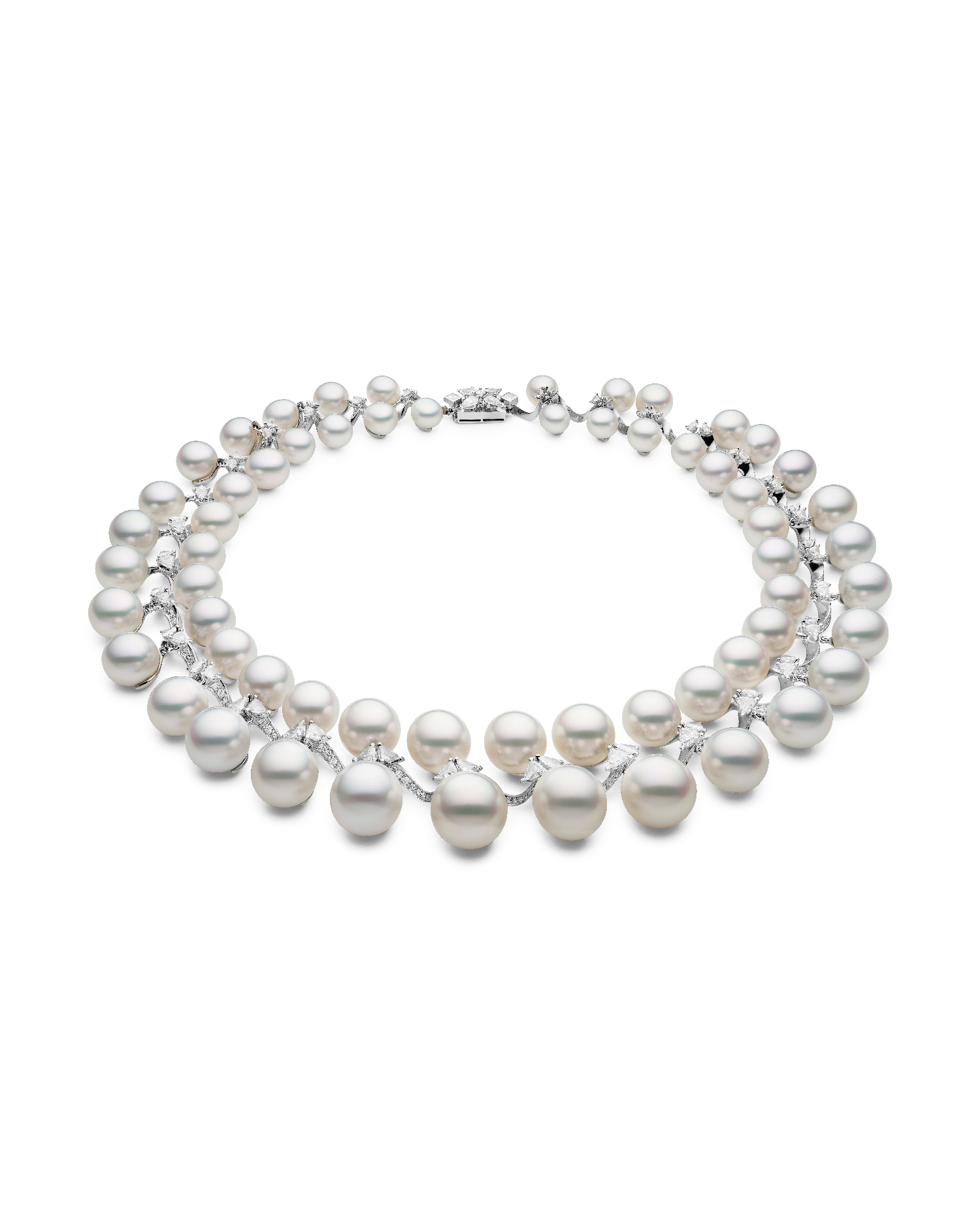 Wreath Pearl Collier | 7-13mm Oval Pearls, Diamonds, and Platinum