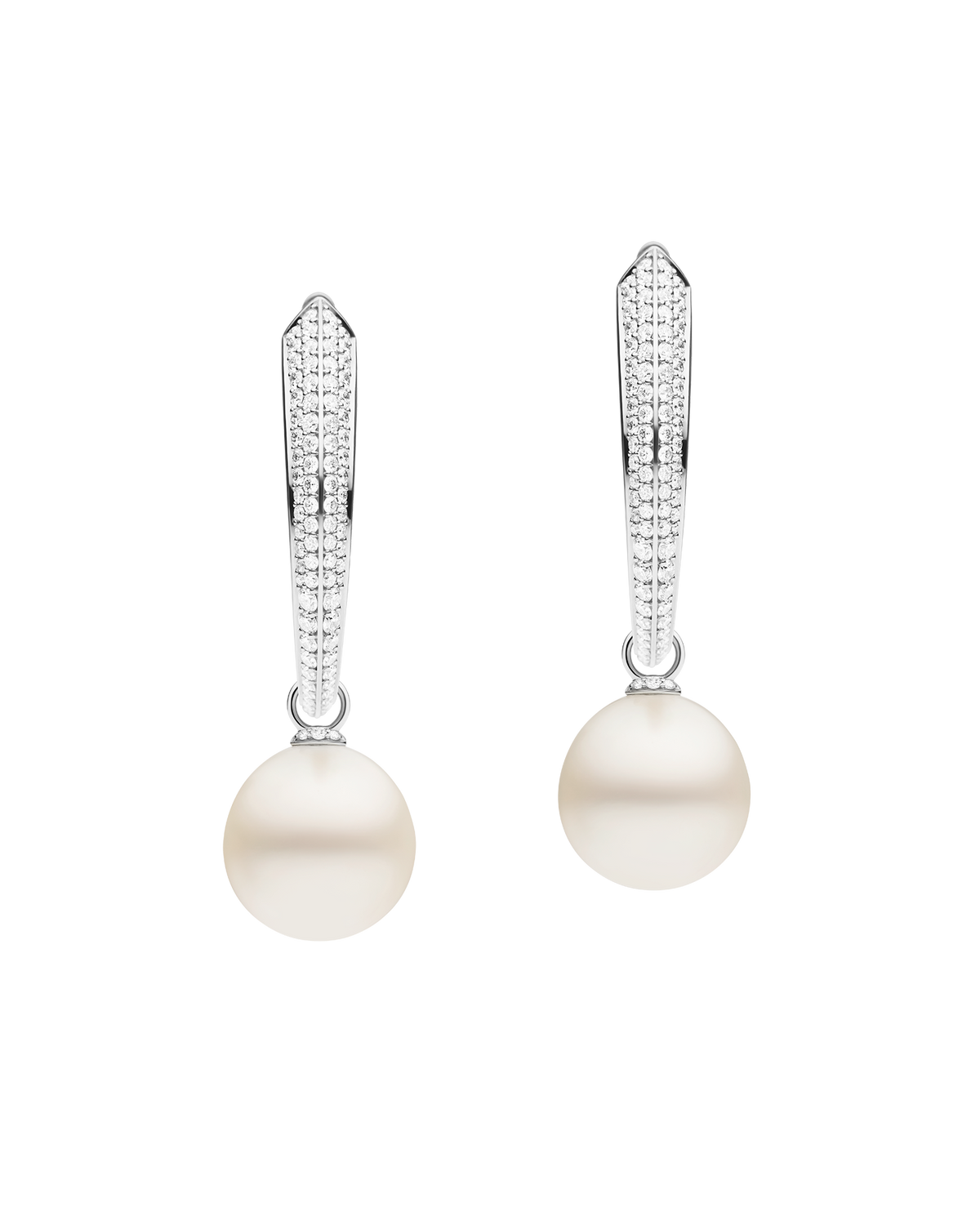 Diamond Keel Edge Pearls My Way Extra Large Hoop Earrings | 12mm Oval Pearls, Diamonds, and White Gold