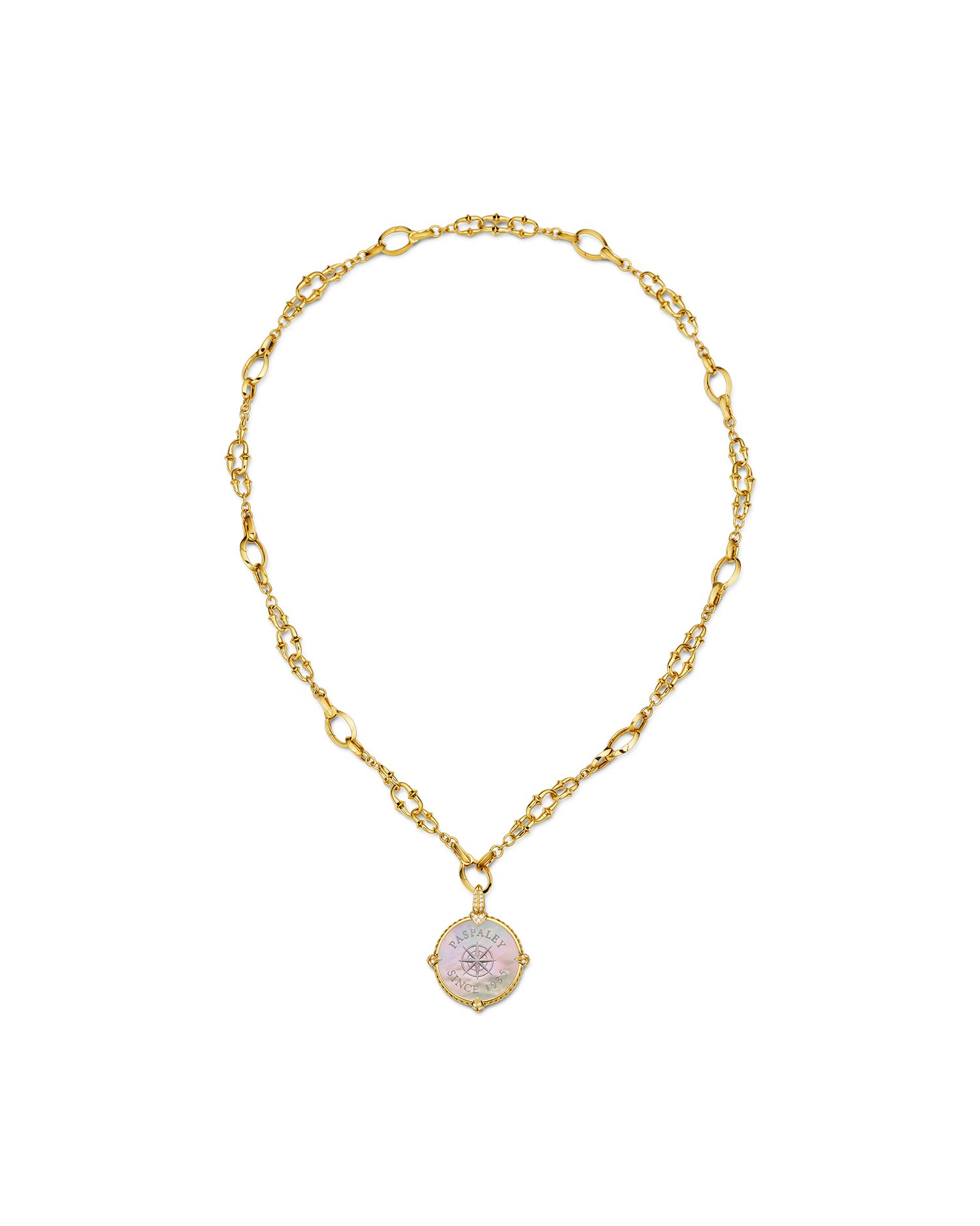 Coin Charm Necklace | Mother of Pearl, Diamonds, and Yellow Gold