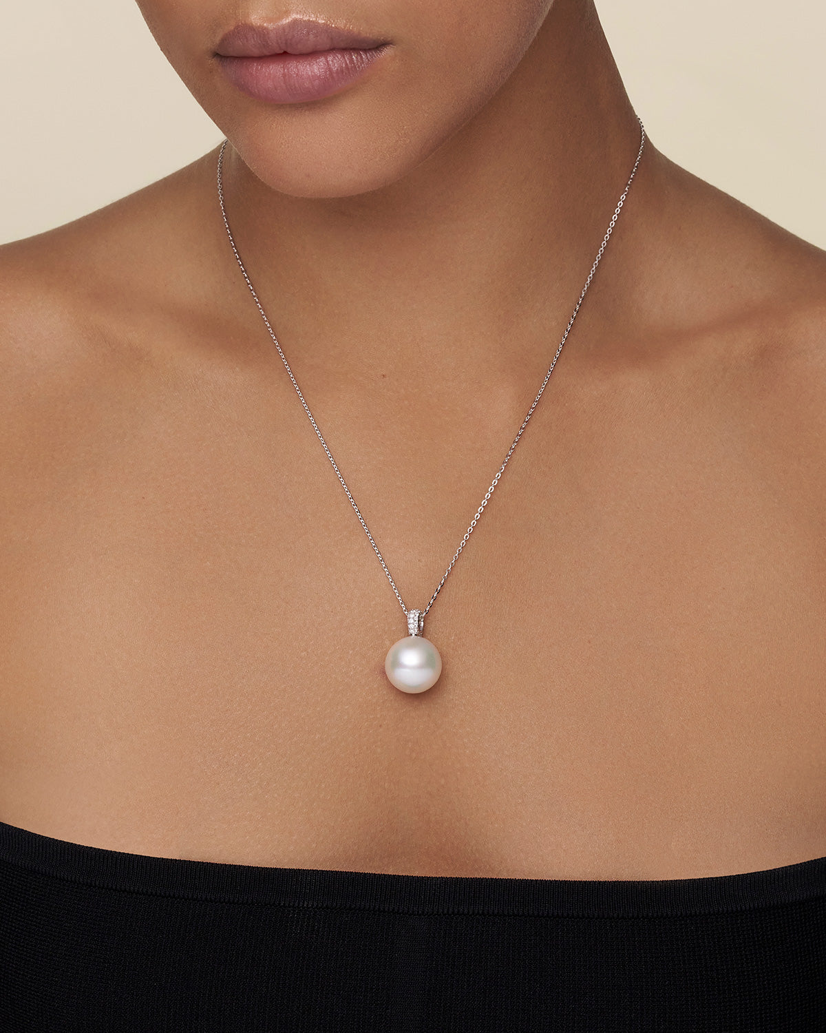 Audrey Pearl Pendant | 15mm Oval Pearl, Diamonds, and White Gold