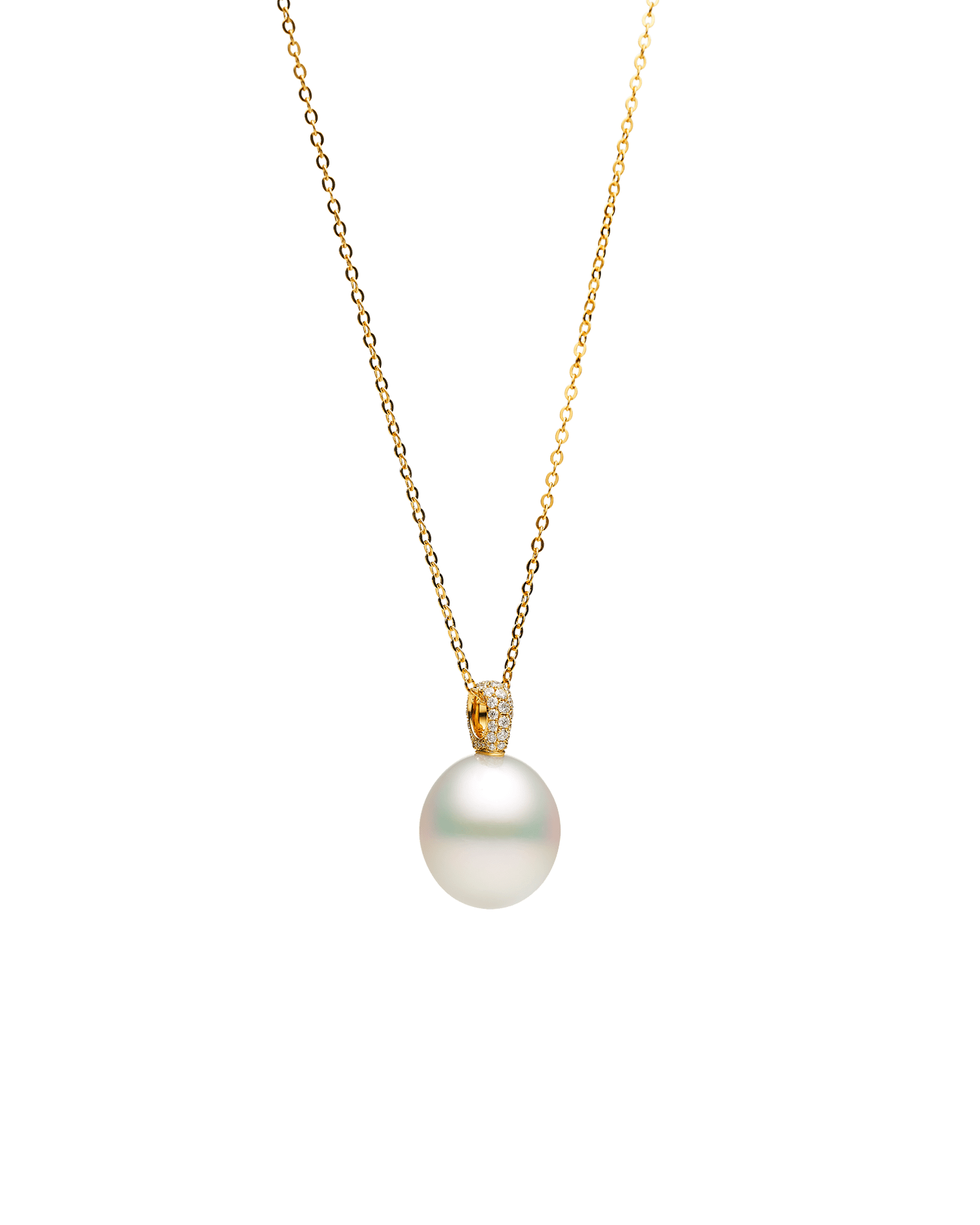 Audrey Pearl Pendant | 15mm Oval Pearl, Diamonds, and Yellow Gold 2