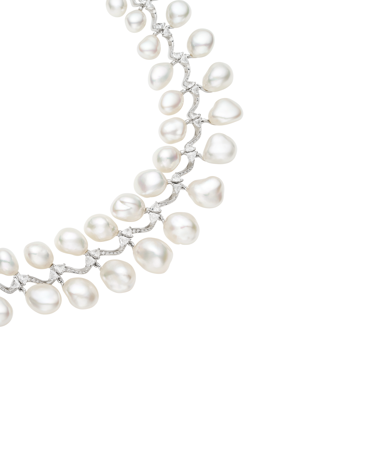 Wreath Pearl Collier | 7-13mm Keshi Baroque Pearls, Diamonds, and Plat