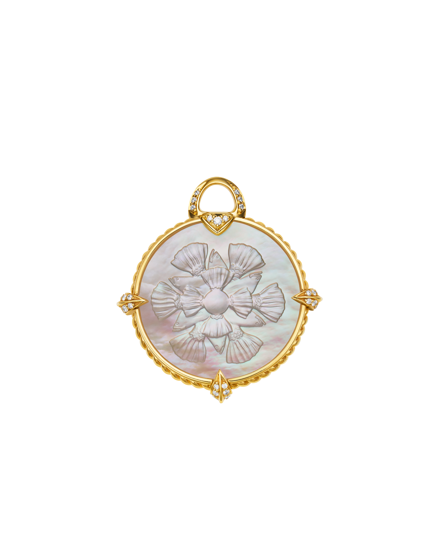 Diamond Coin Charm Earrings | Mother of Pearl, Diamonds, and Yellow Gold