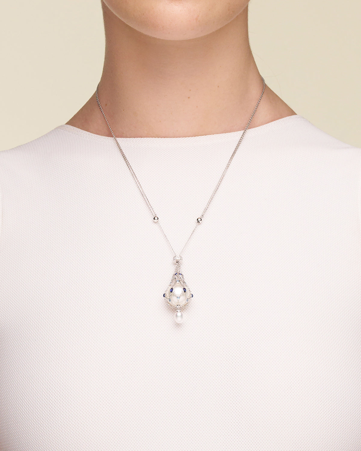 Blue Sapphire Lavalier Pearl Necklace On Body DH20N24WPR15 SKU H20N24WKQ06 H18Q01PR15 short