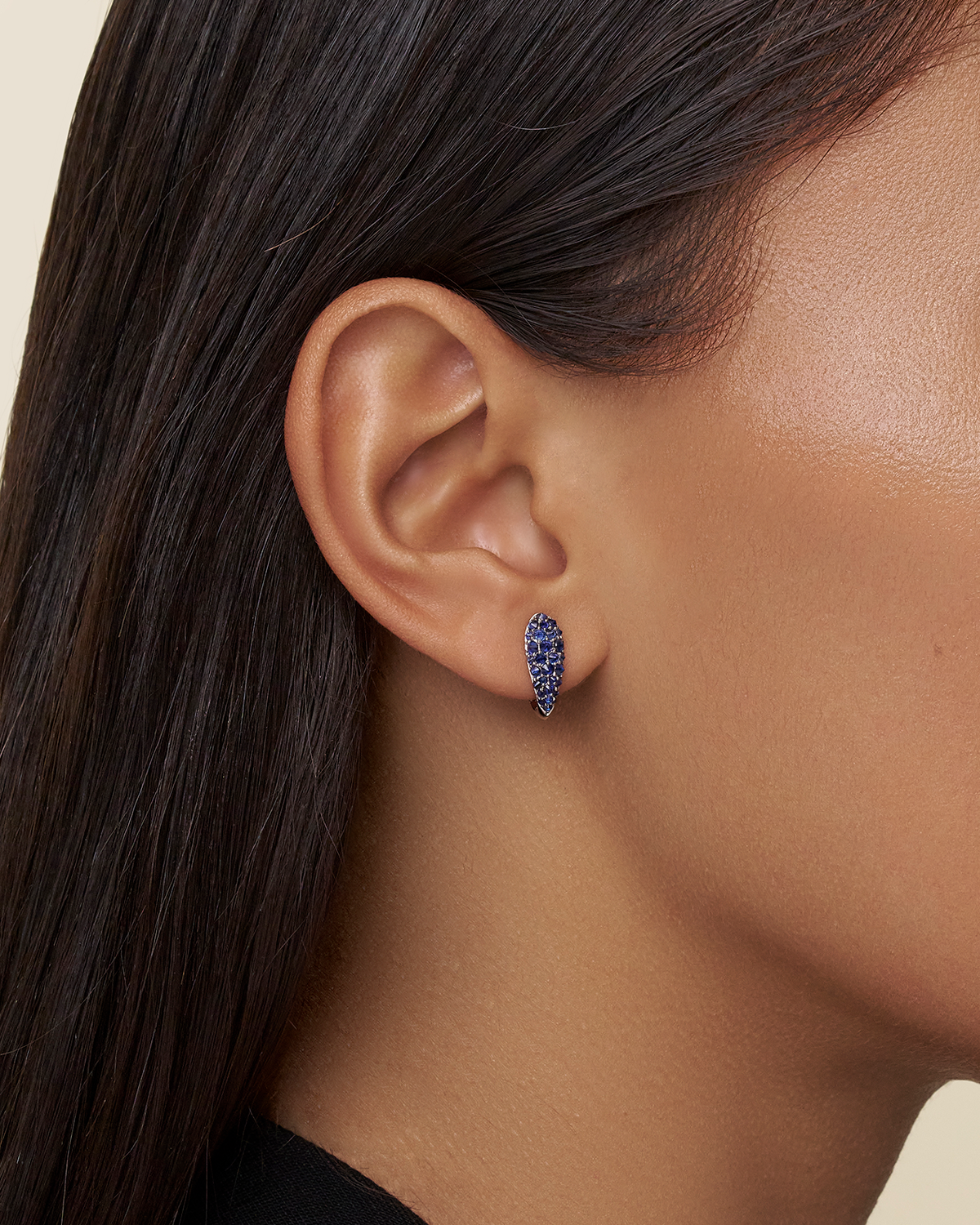 Blue Sapphire Touchstone Horseshoe Earrings Blue Sapphires and white gold on body c19e08w