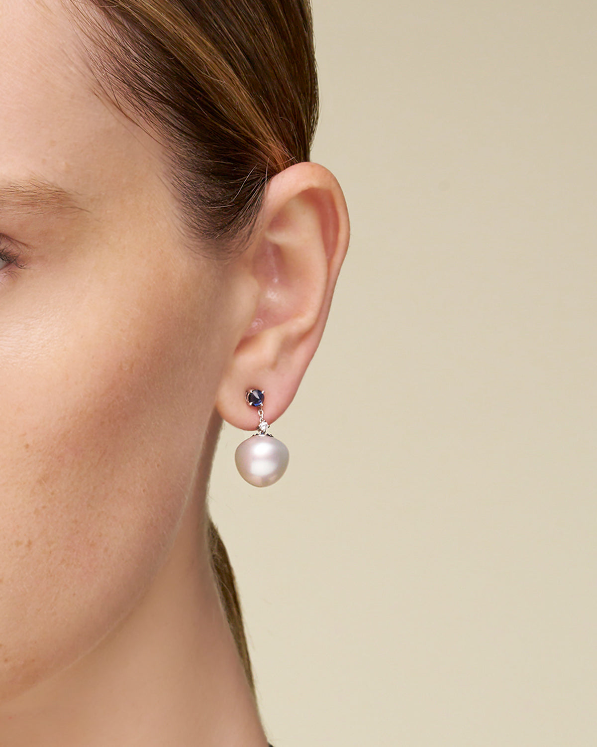 Blue Sapphire Touchstone Pearl Drop Earring On Body V14E08WPT12