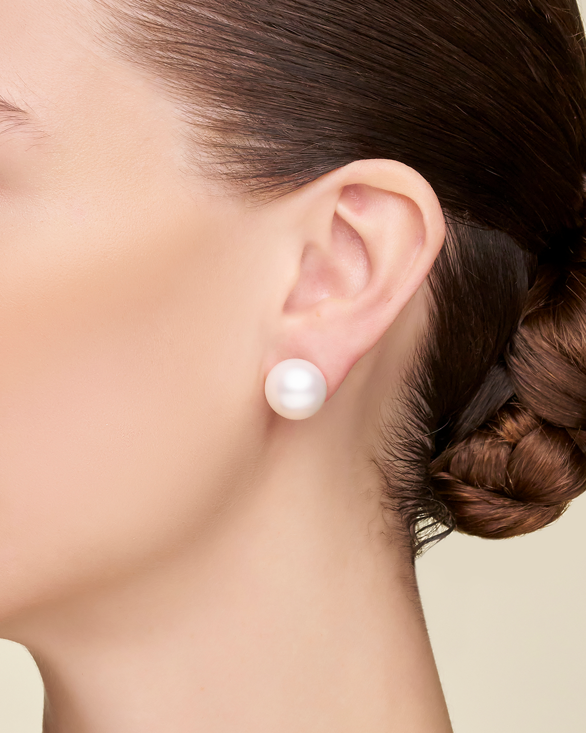 Button Pearl Stud Earrings | Button Pearls and Yellow Gold