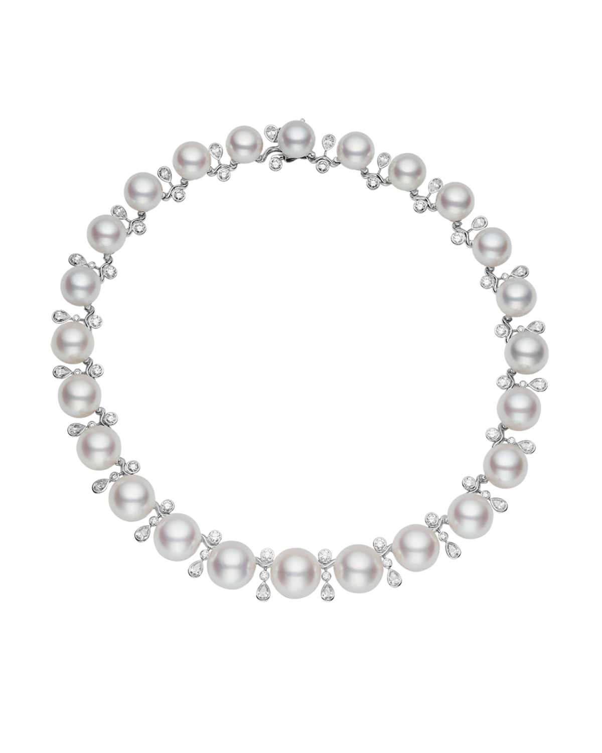 Wave Pearl Collier | 12–15mm Button Pearls, Diamonds, and Platinum