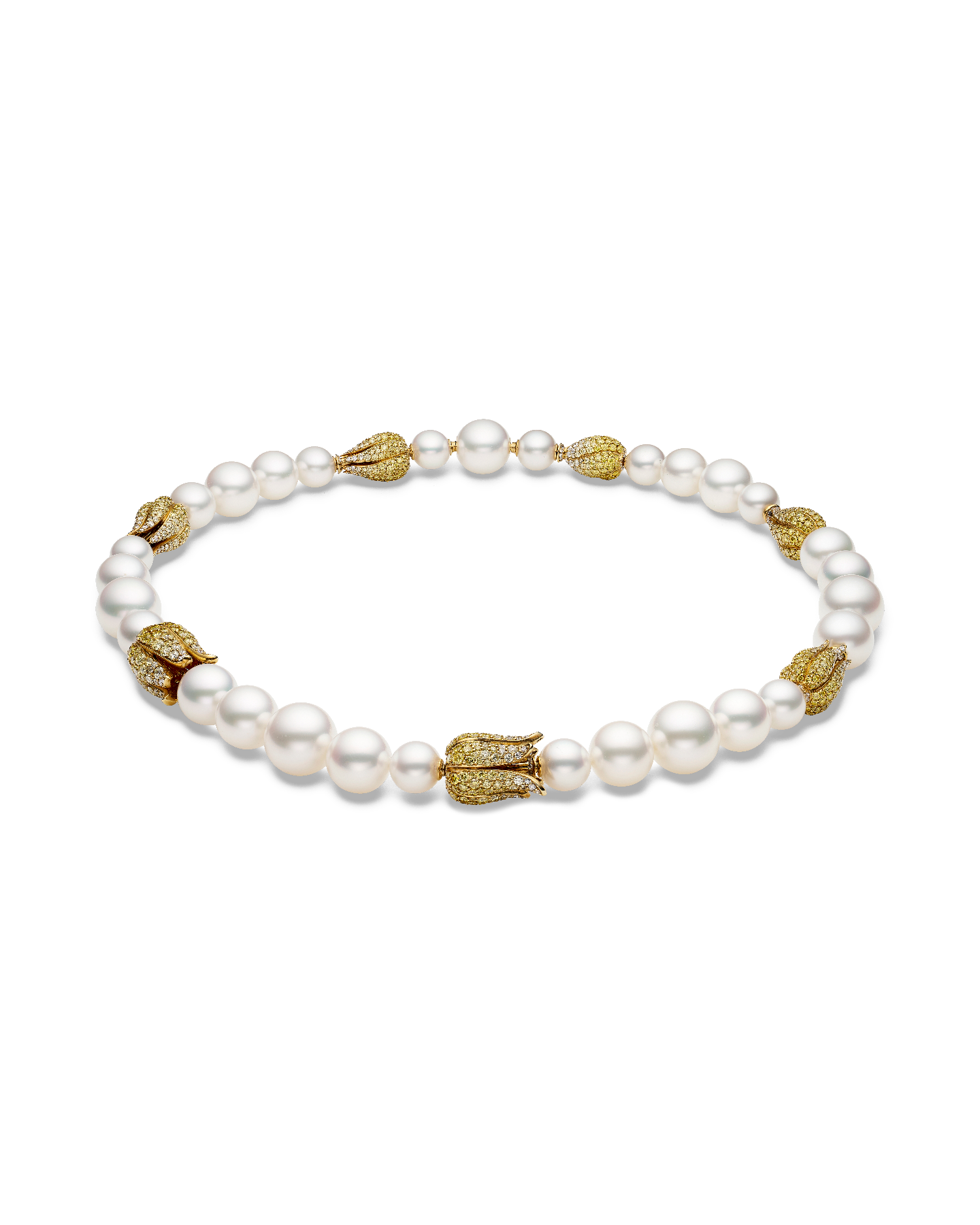 Paspaley Monsoon Necklace | 8-12mm Round Pearls, Diamonds and Yellow Gold