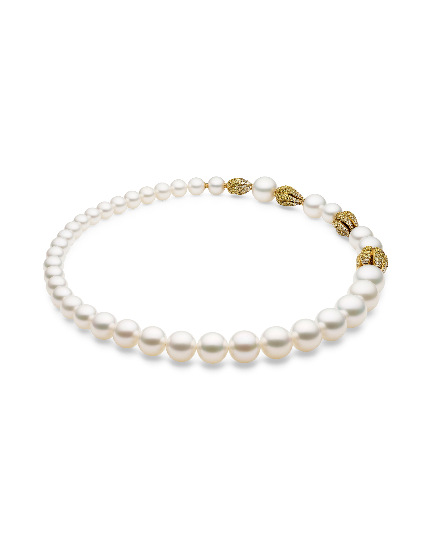 Paspaley Monsoon Pearl Necklace | 7-12mm Round Pearls, Diamonds, and Yellow Gold