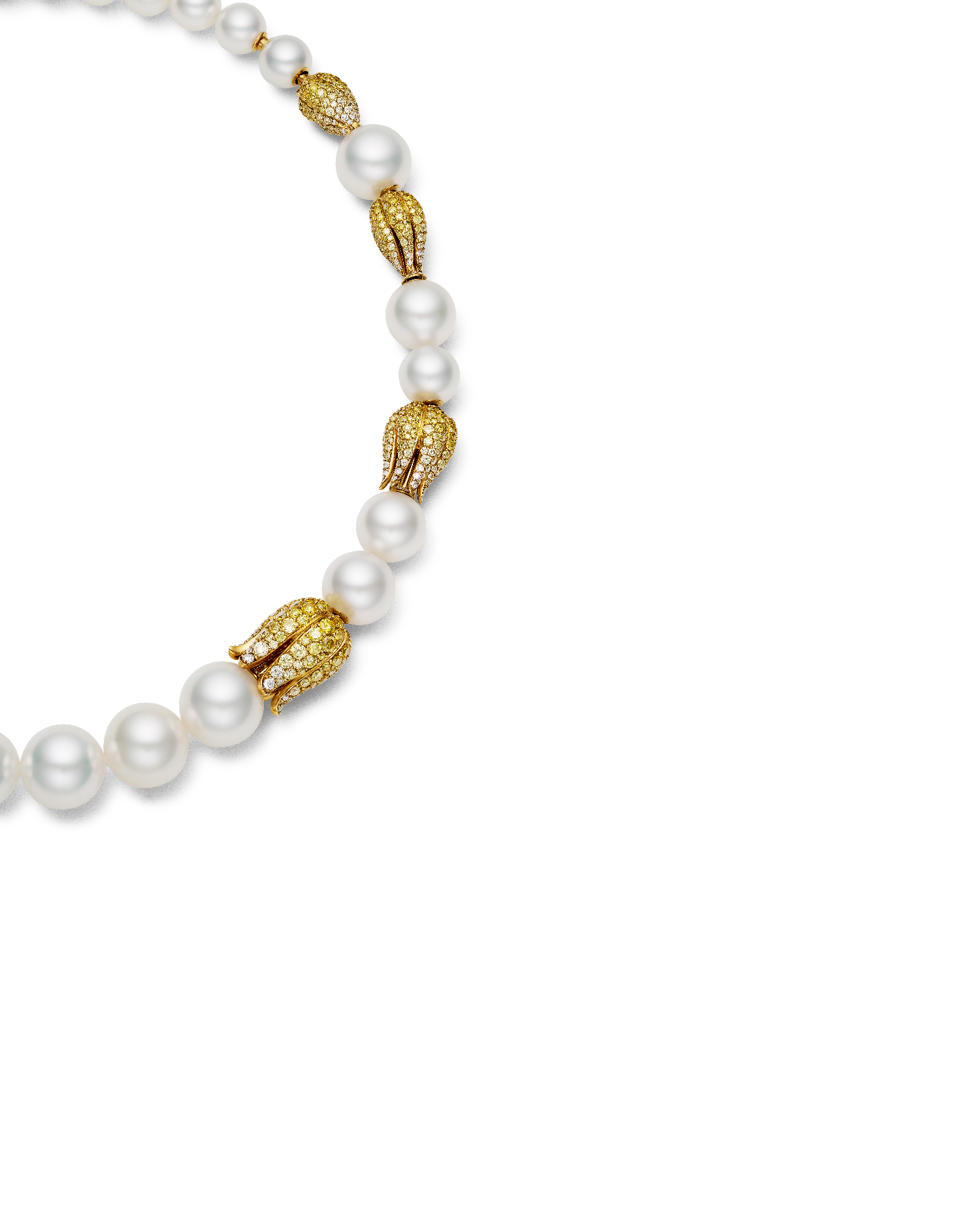 Paspaley Monsoon Pearl Necklace | 7-12mm Round Pearls, Diamonds, and Yellow Gold