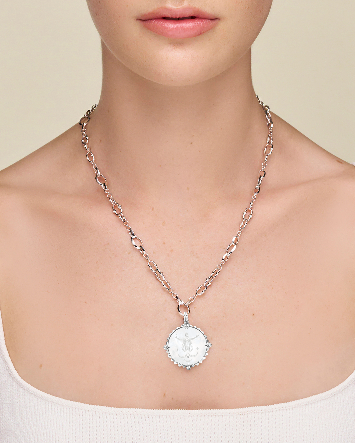 Cancer Coin Charm | Mother of Pearl, Diamonds, and White Gold