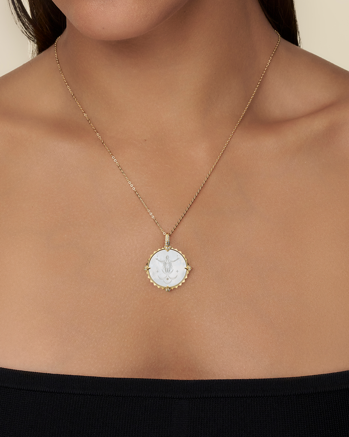 Cancer Coin Charm | Mother of Pearl, Diamonds, and Yellow Gold
