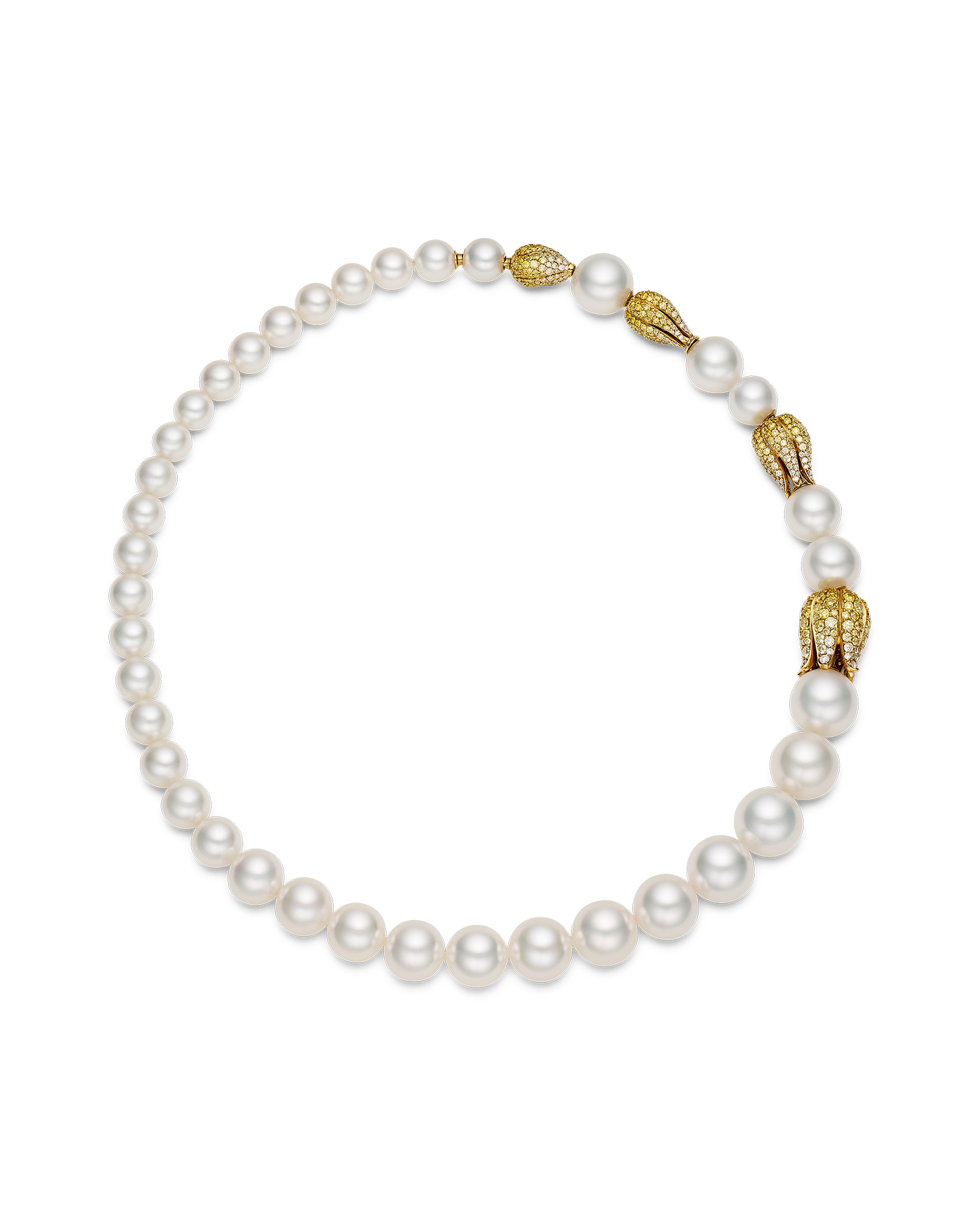 Paspaley Monsoon Pearl Necklace | 7-12mm Round Pearls, Diamonds, and Yellow Gold