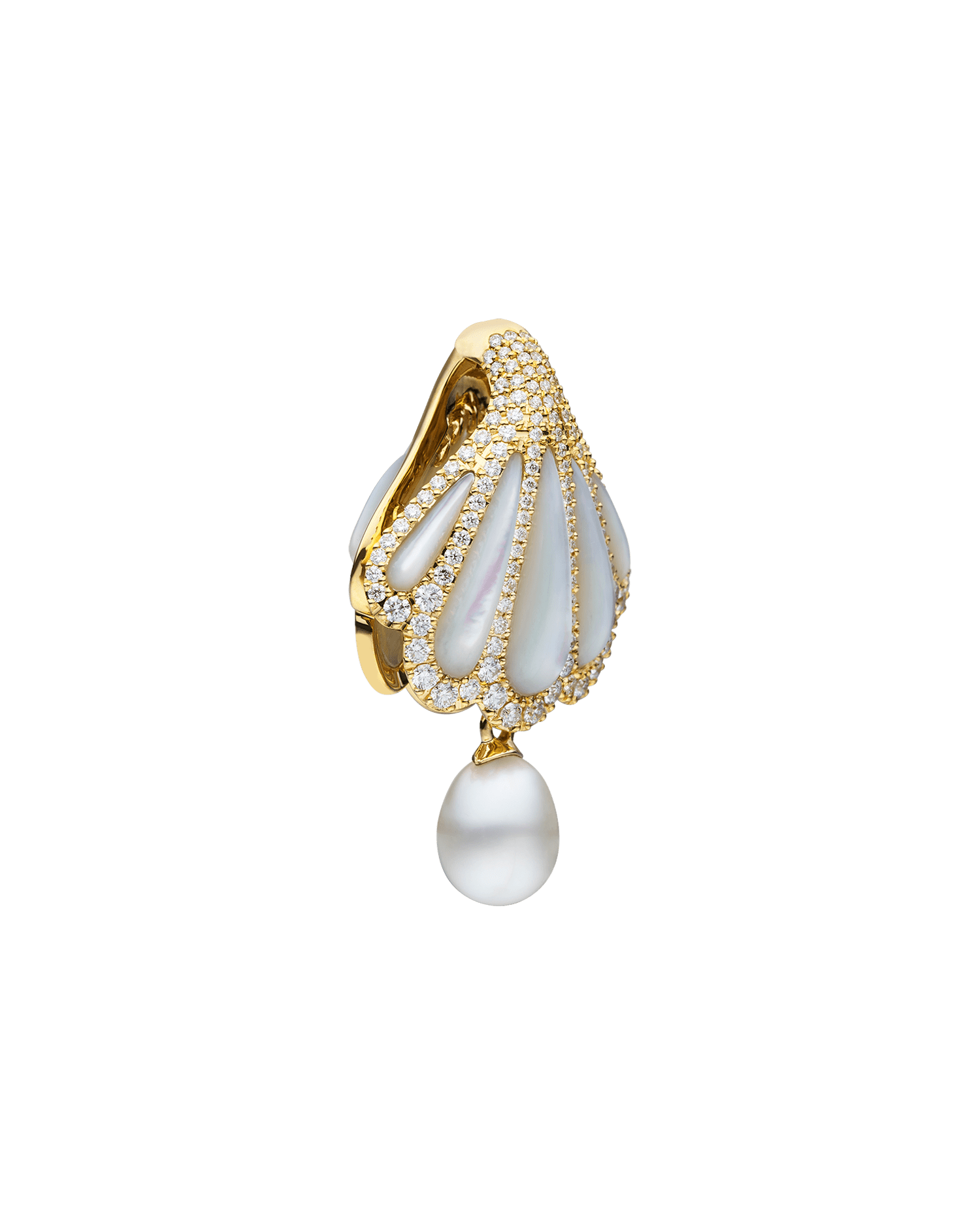 Clam Shell Diamond Pearl Pendant in Yellow Gold X17P11YKQ06 2