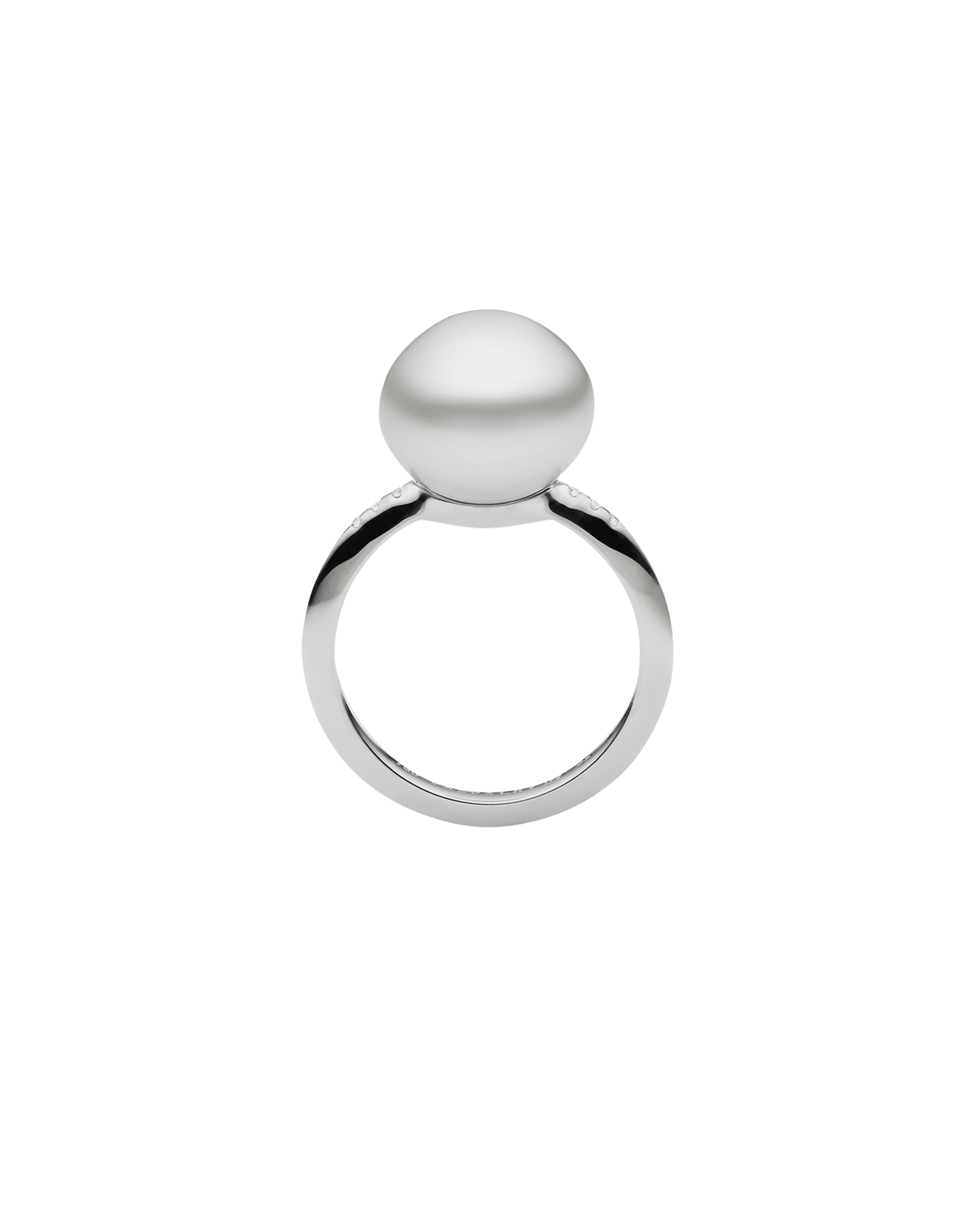 Classic Pearl Ring | 11mm Button Pearl, Diamonds, and White Gold 2