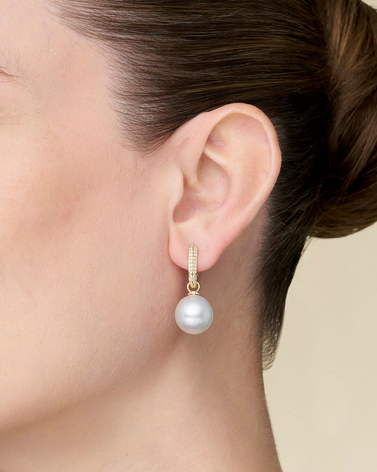 Diamond Keel Edge Pearls My Way Earrings | 13mm Oval Pearls, Diamonds, and Yellow Gold