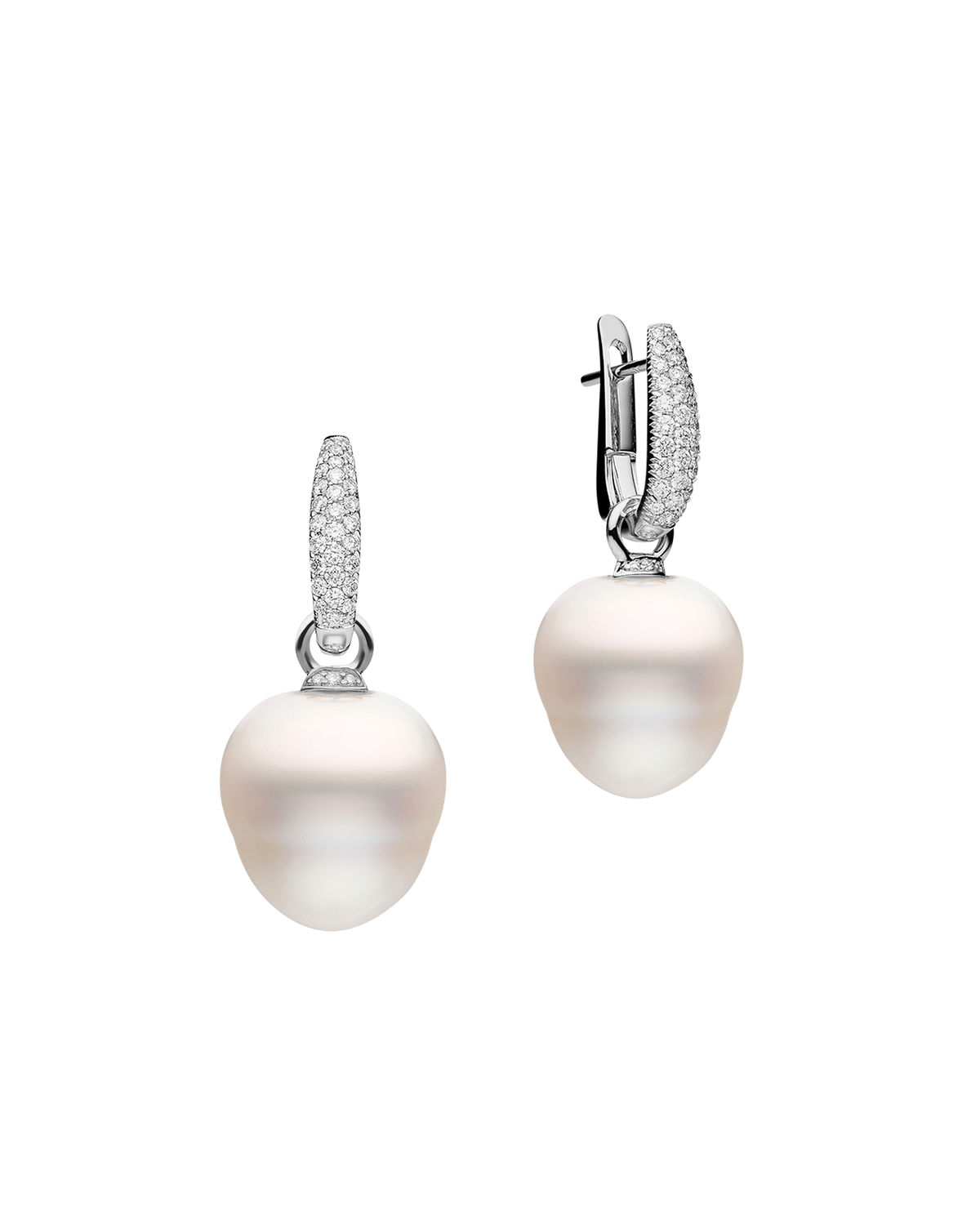 Pavé Diamond Pearls My Way Earrings | 14mm Circle Pearls, Diamonds and White Gold