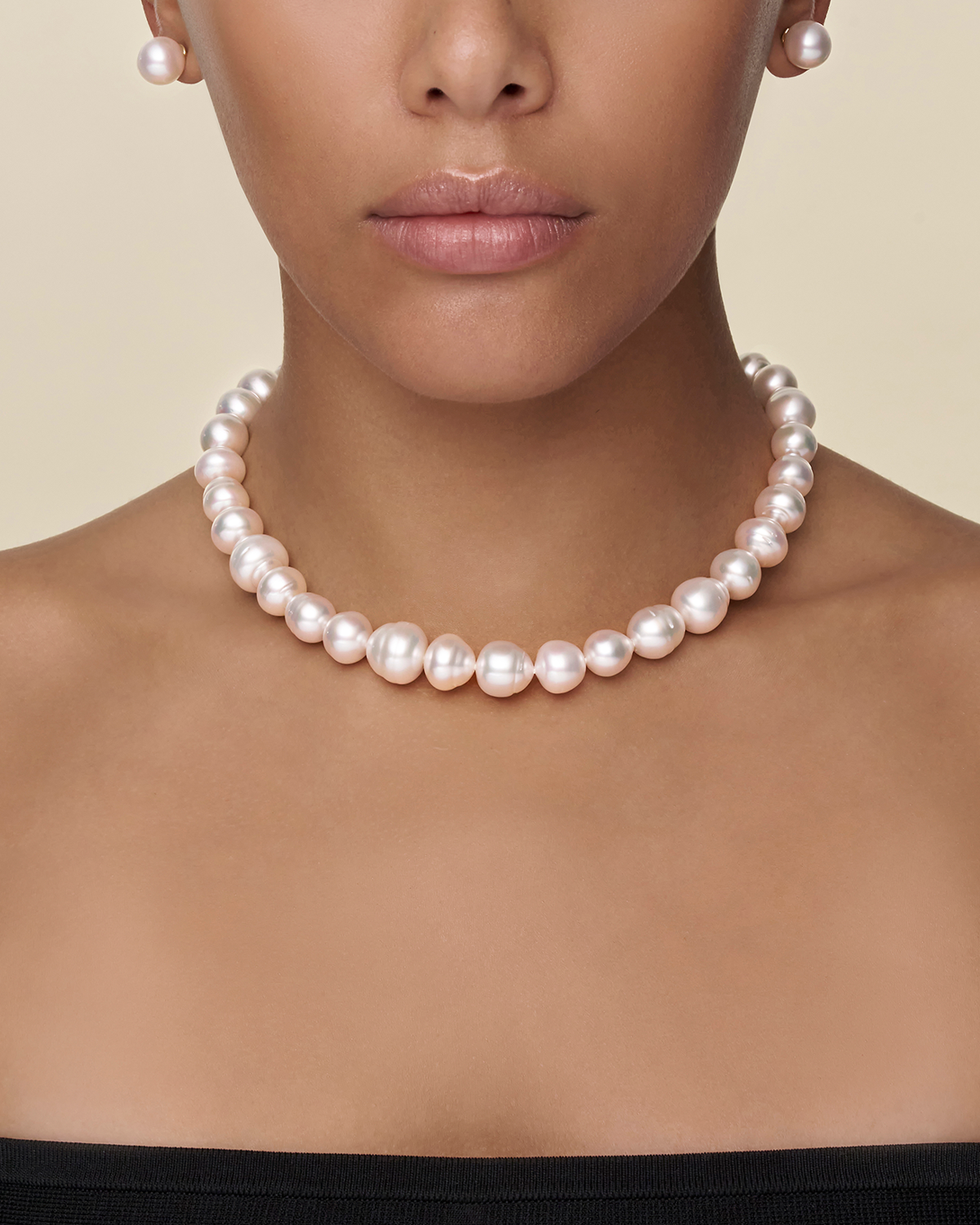 Delfini Pearl Choker Strand Necklace | 10-14mm Pearls and Rose Gold