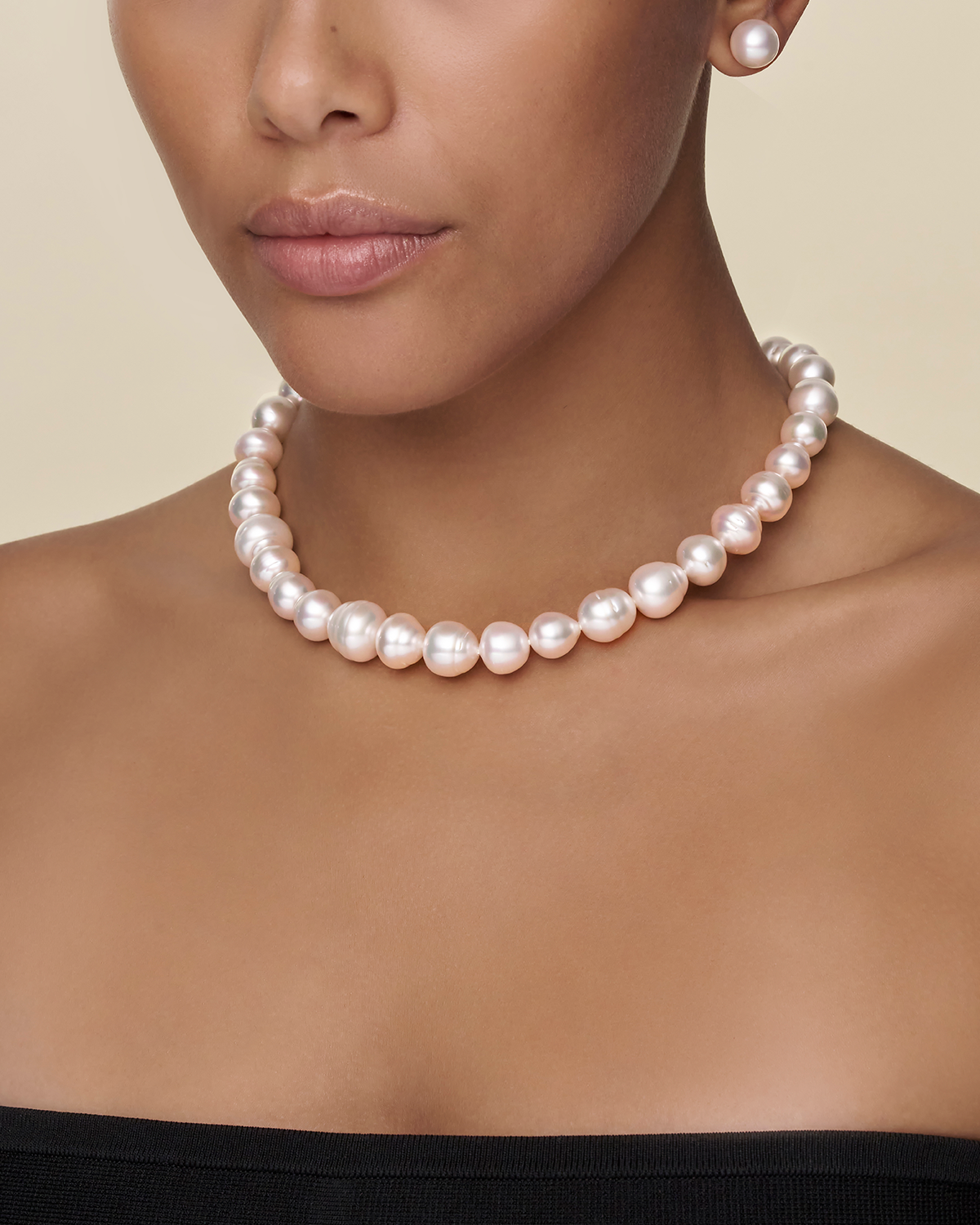 Delfini Pearl Choker Strand Necklace | 10-14mm Pearls and Rose Gold