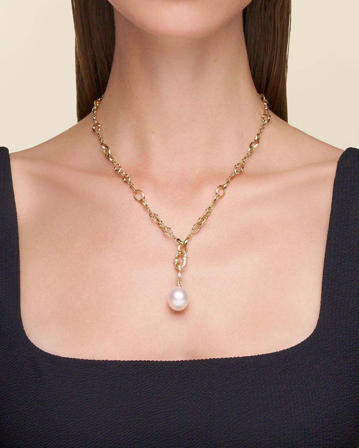 Diamond Anchor Link Pearl Pendant YG On Body D24P60YPD15 Dive Chain Necklace D21N01Y