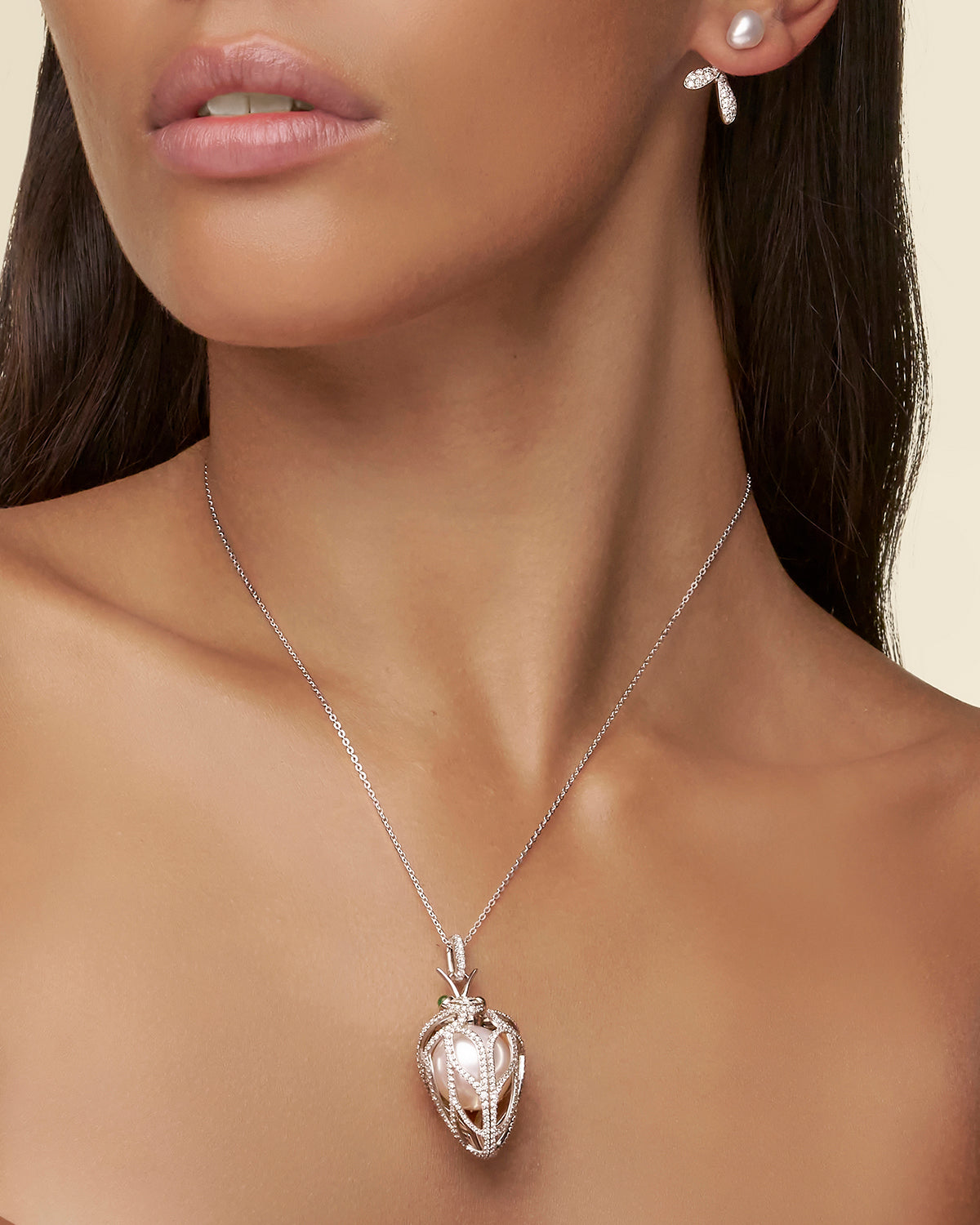 Diamond Cicada Pearl Pendant On Body Y18P32WPO16 Earrings DY18AEWWKQ08