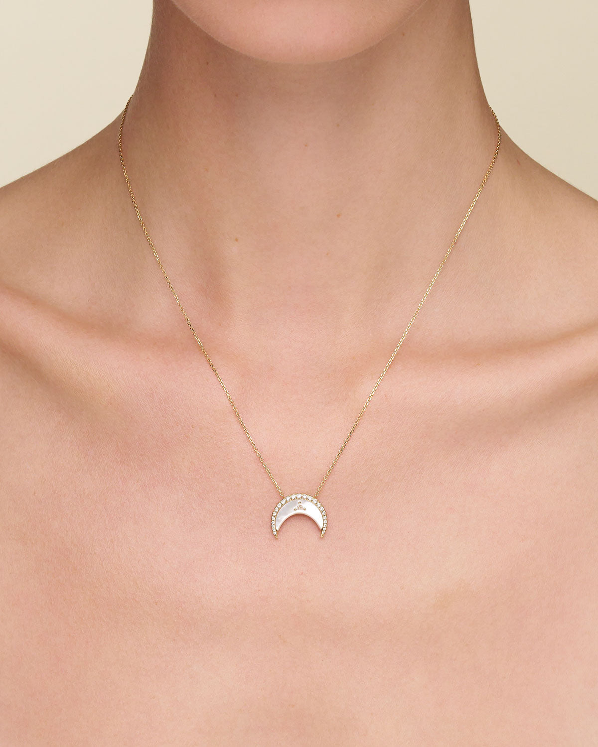 Diamond Crescent Moon Necklace YG On Body F23N02Y
