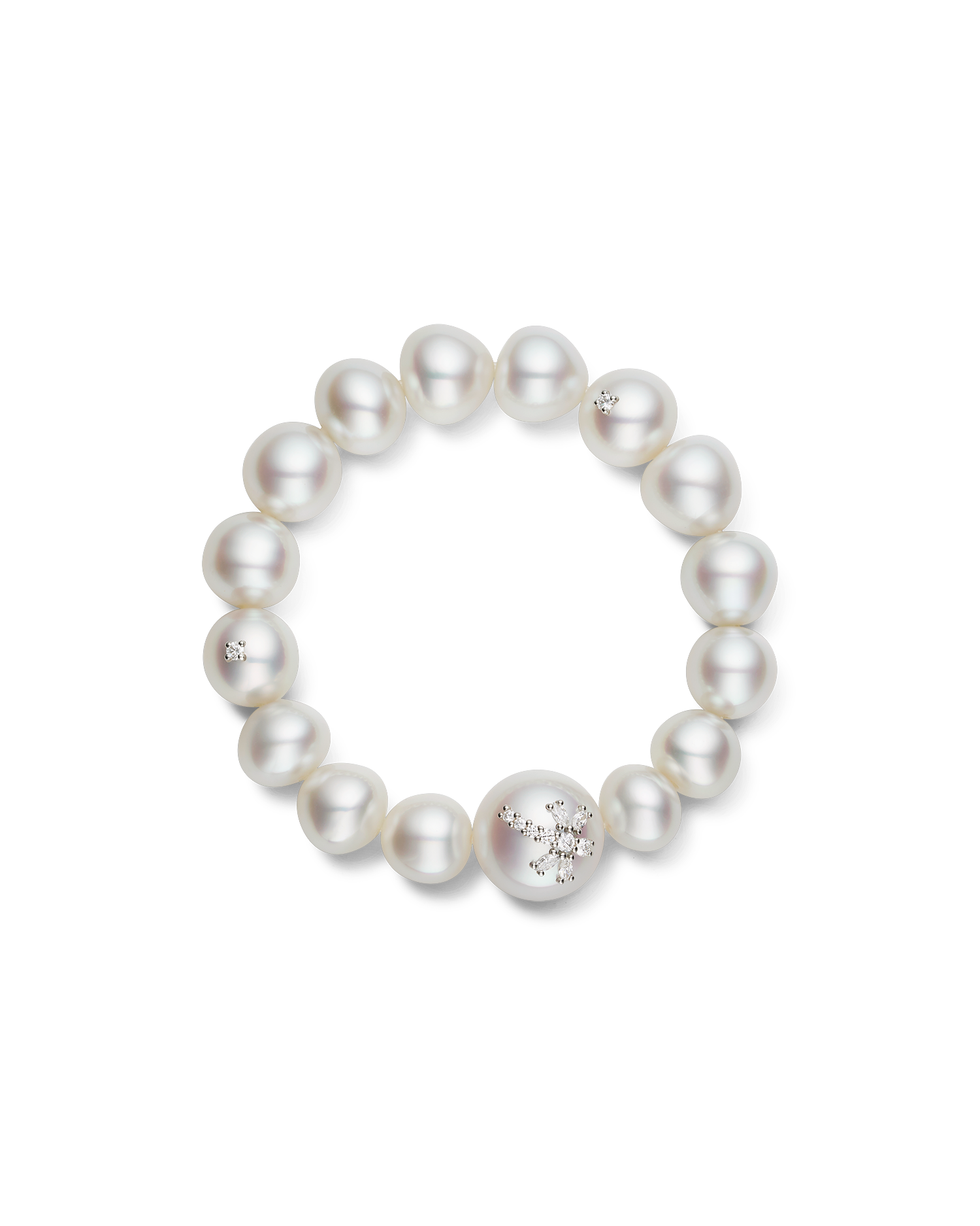 Diamond Dragonfly Pearl Bracelet | 12-17mm Gem Grade Pearls, Diamond, and Platinum