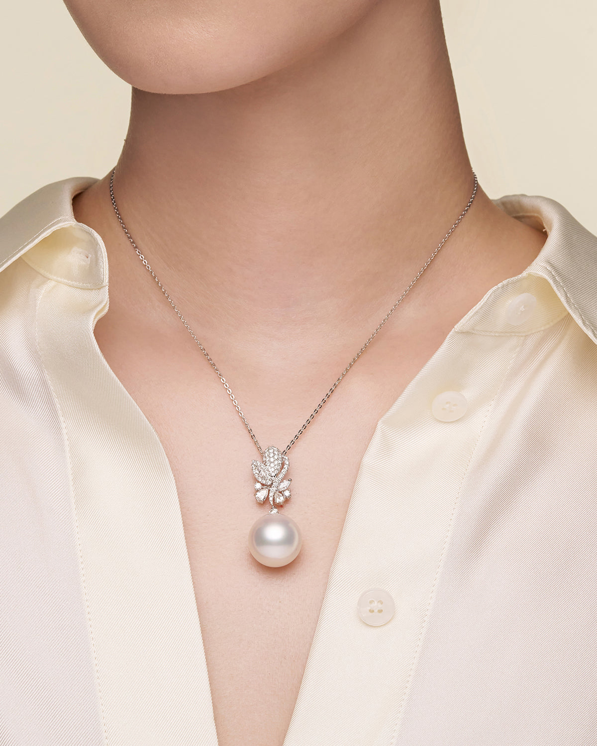 Paspaley Diamond Dragonfly Pearl Necklace On Body DX16PR161345