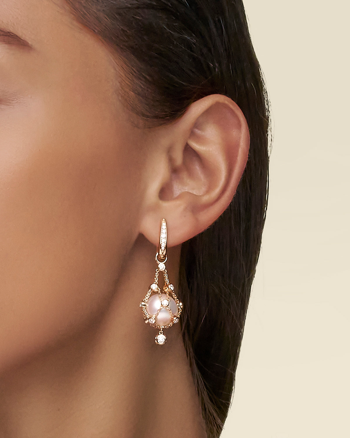 Diamond Lavalier Pearl Earrings On Body DH14E21RPB12 SKU H14E21R H14Q02PB12