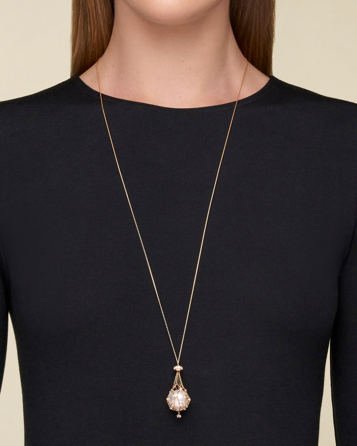 Diamond Lavalier Pearl Necklace On Body DH17N17RPB15 SKU H17N17R83 H13Q01PB15