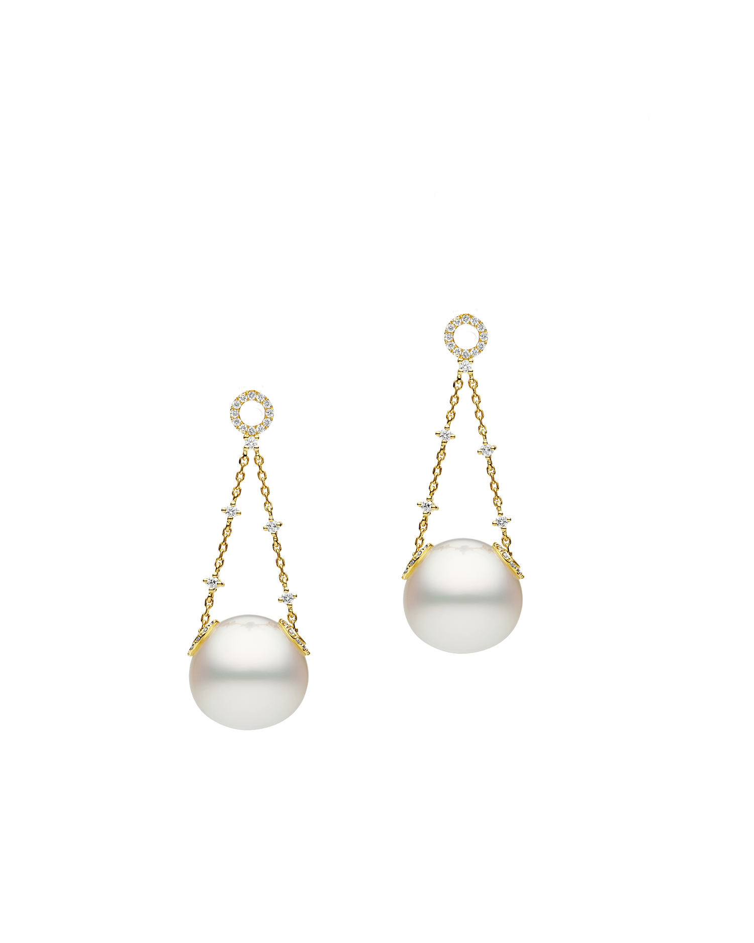 Petra Pearl Earring Enhancers | 12mm Triangle Pearls, Diamond, and Yellow Gold