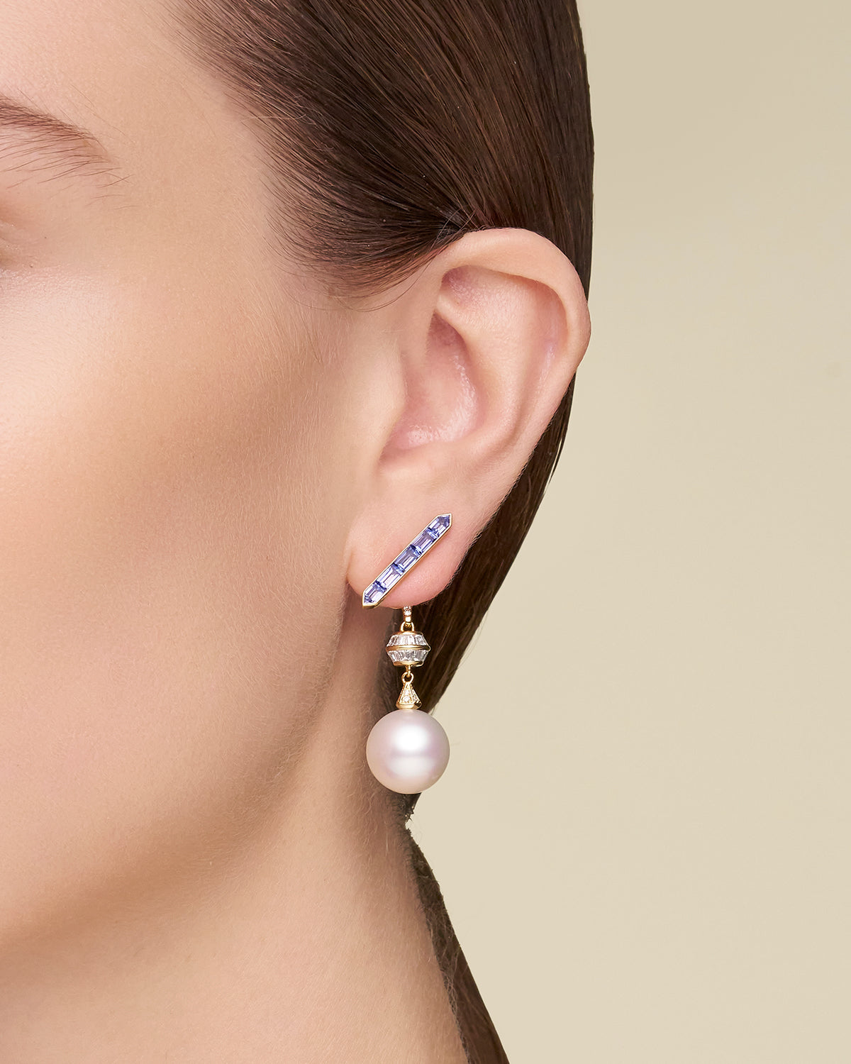 Diamond Sea Buoy And Bollard Stud Pearl Earrings On Body Dh24e52yps12