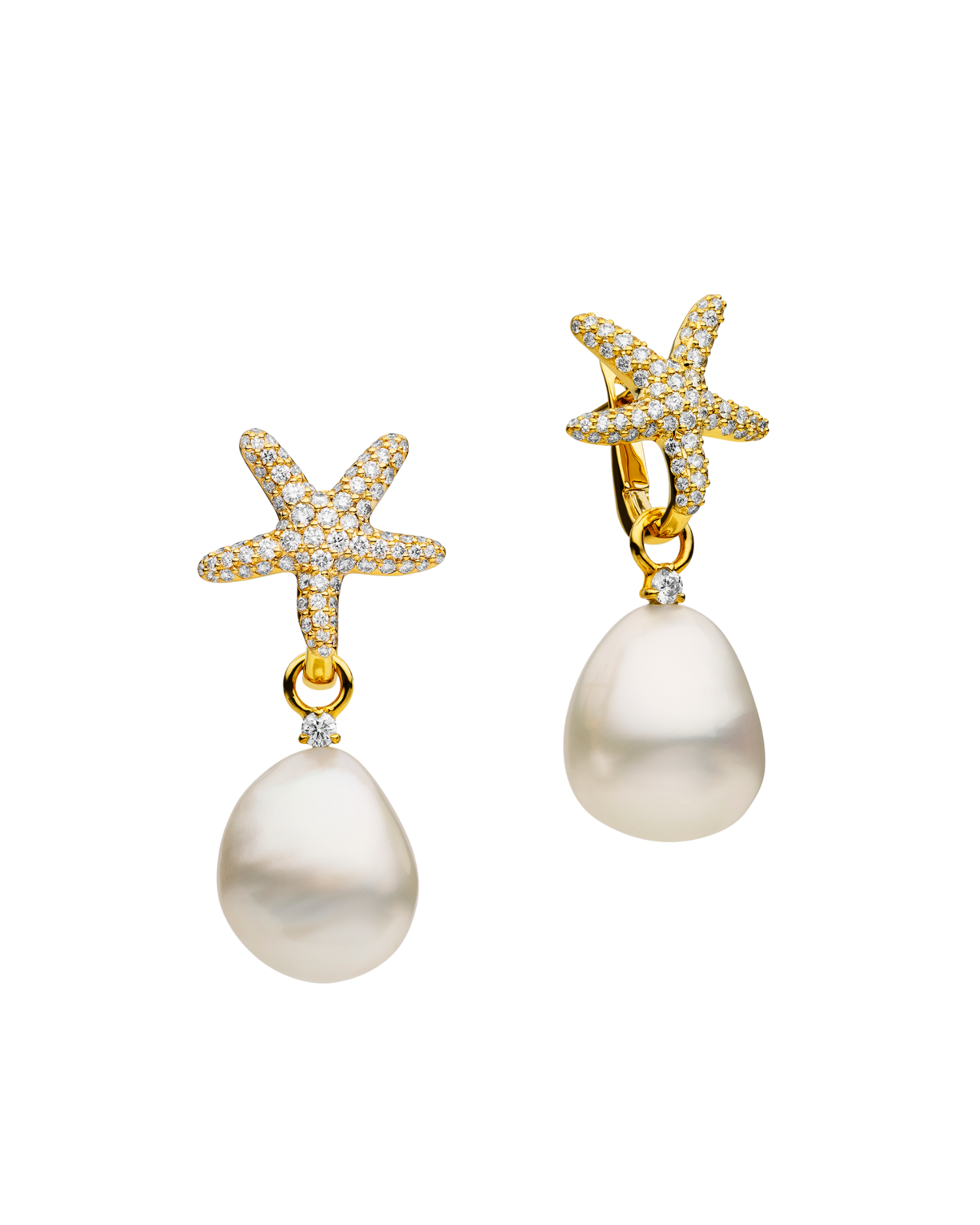 Diamond Starfish Pearls My Way Earrings in Yellow Gold 12mm Baroque DYPQ12C25E01Y C25E01Y + C16AE06YPQ12