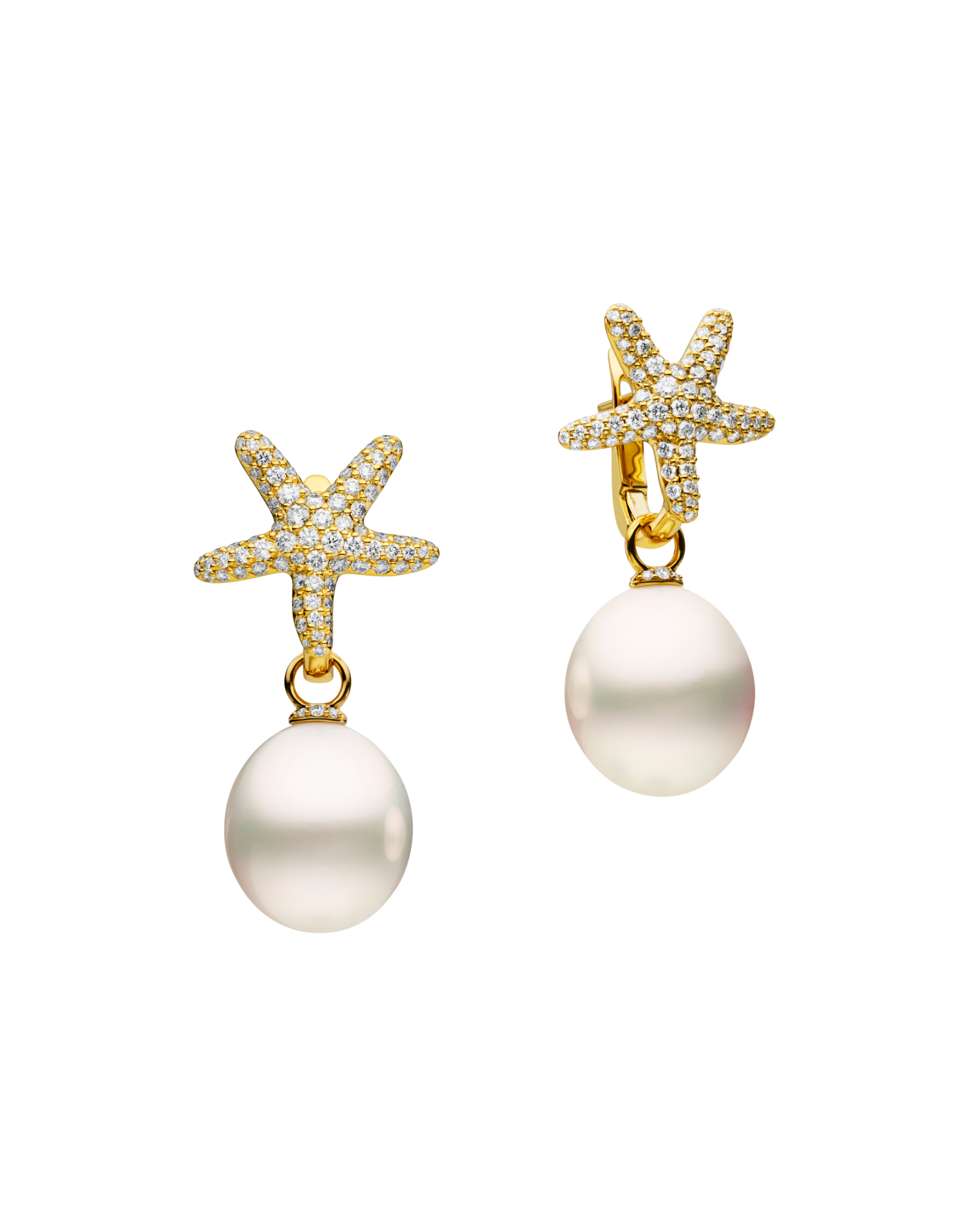 Diamond Starfish Pearls My Way Earrings in Yellow Gold 13mm Oval DYPO13C25E01Y C25E01Y + C16AE04YPO13