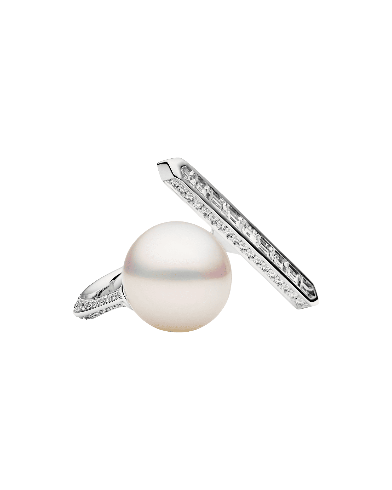 Diamond Bollard Split Pearl Ring H24R52WPS14