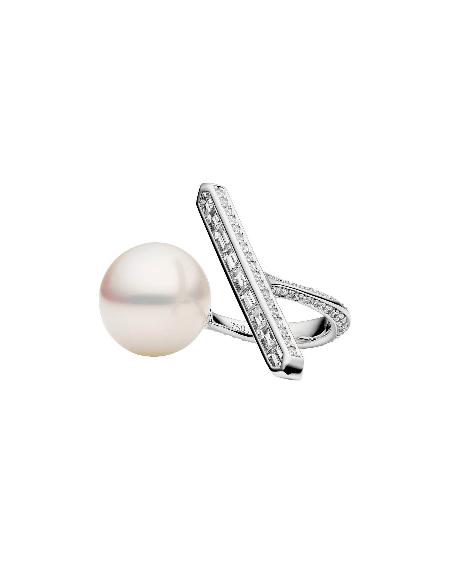 Diamond Bollard Split Pearl Ring H24R52WPS14