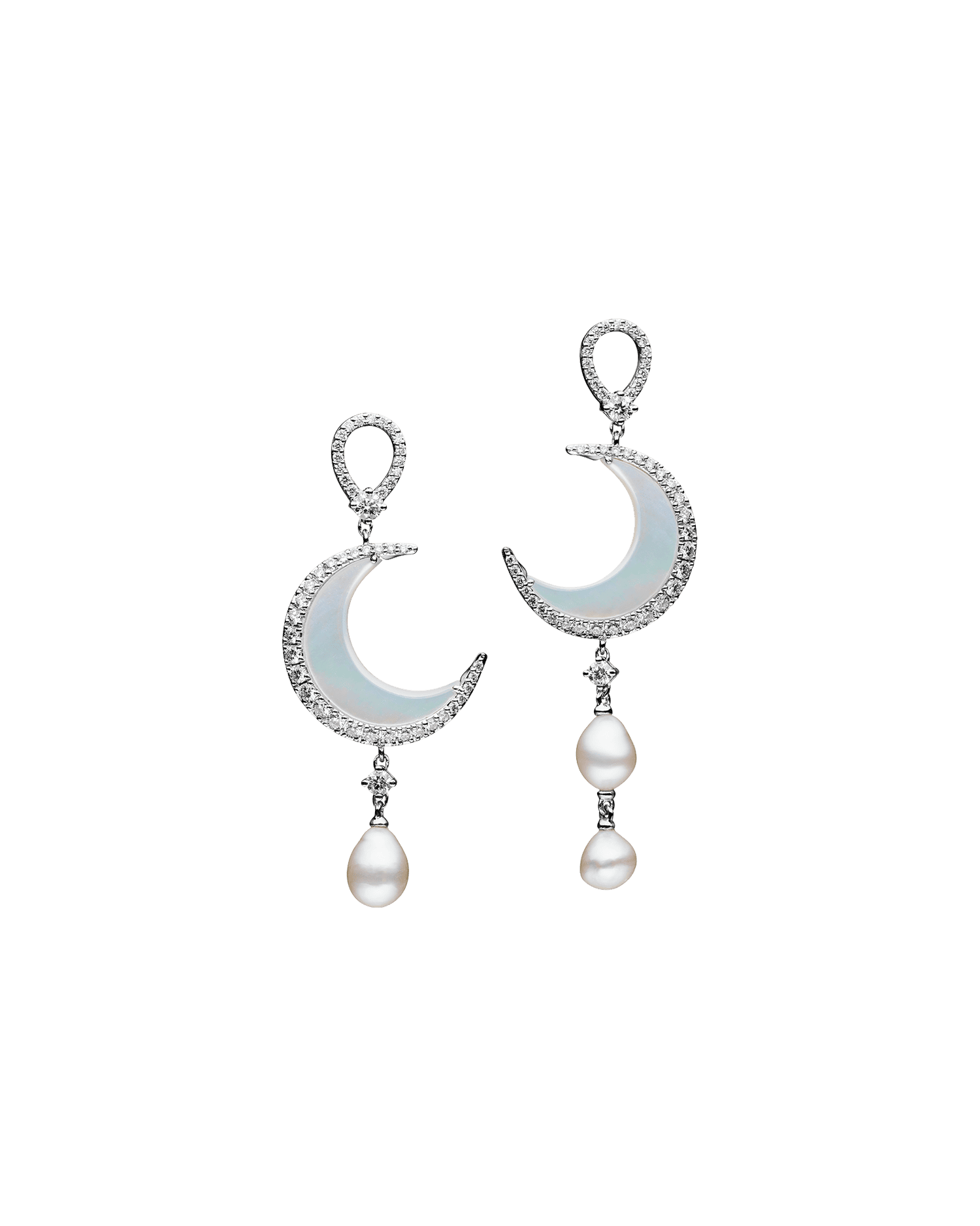 Diamond Crescent Moon and Keshi Stud Earrings in White Gold DF23AE01WKQ08 F23AE01WKQ05 + C00E40YKQ08