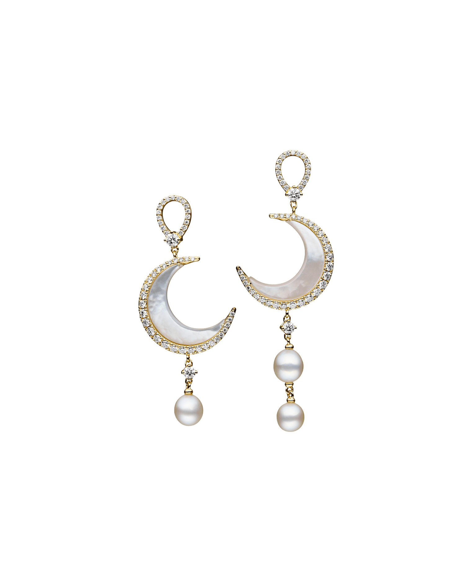 Diamond Crescent Moon and Keshi Stud Earrings in Yellow Gold DF23AE01YKQ08 F23AE01YKQ05 + C00E40YKQ08