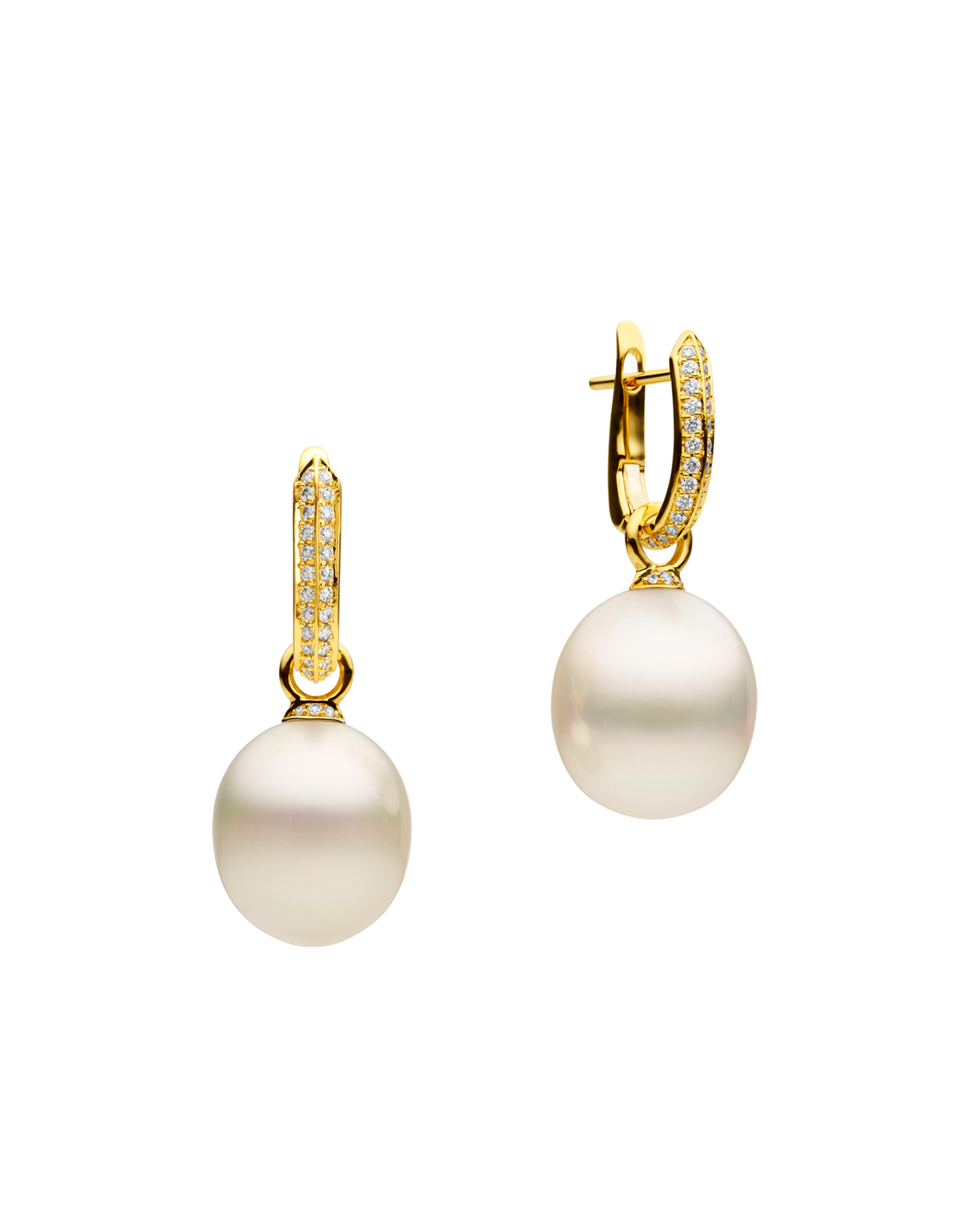 Diamond Keel Edge Pearls My Way Earrings in Yellow Gold 13mm Oval DC24E01YPO13 1