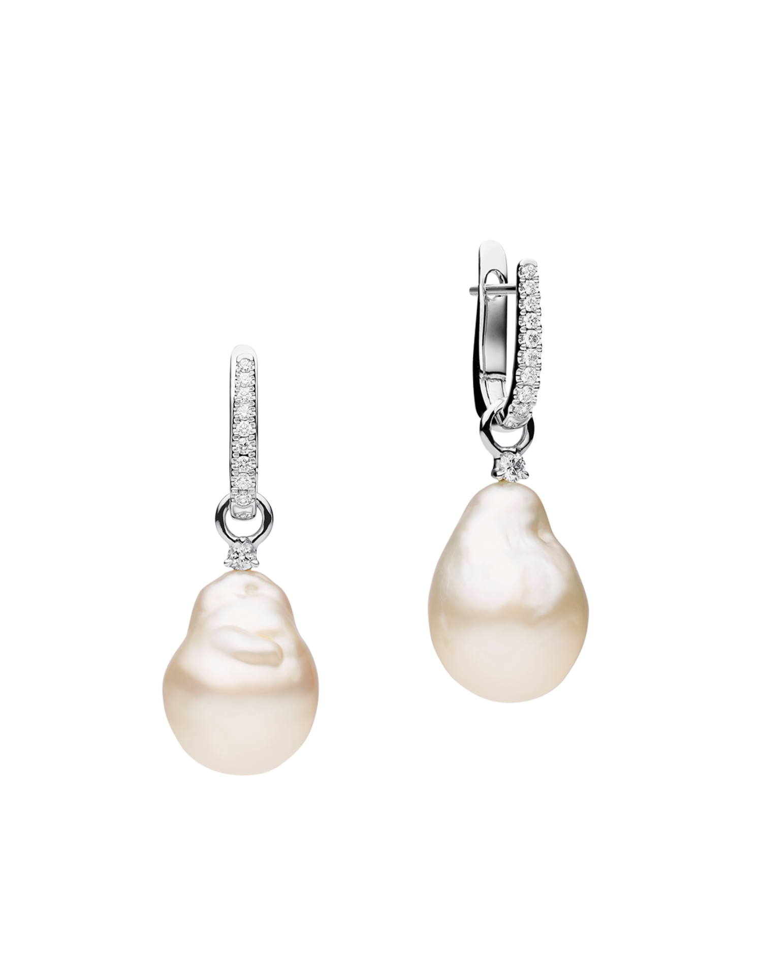 Diamond Pearls My Way Earrings in White Gold 12mm Baroque DWPQ12C16E05W
