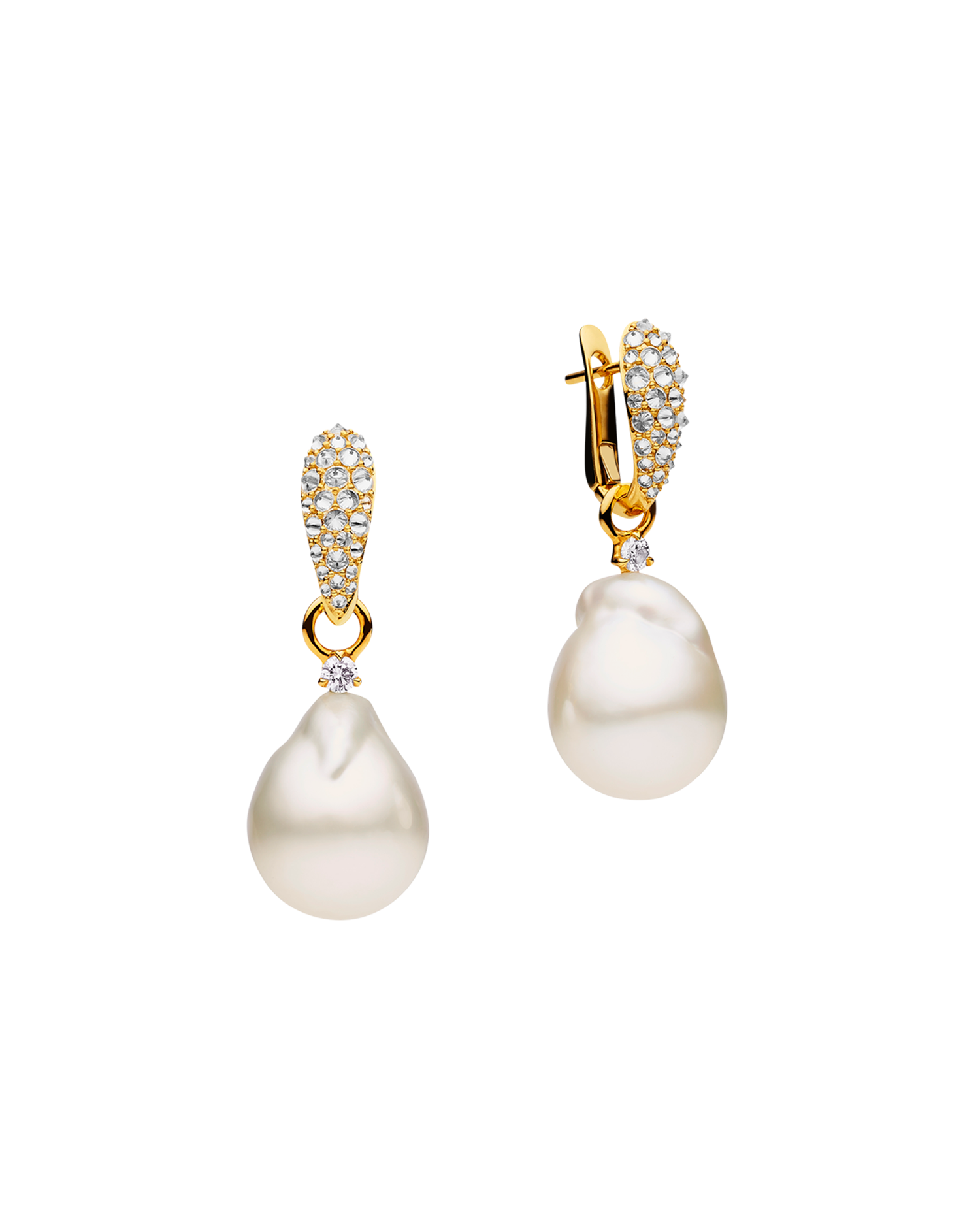 Diamond Touchstone Pearls My Way Earrings in Yellow Gold 12mm Baroque DYPQ12C16E10Y