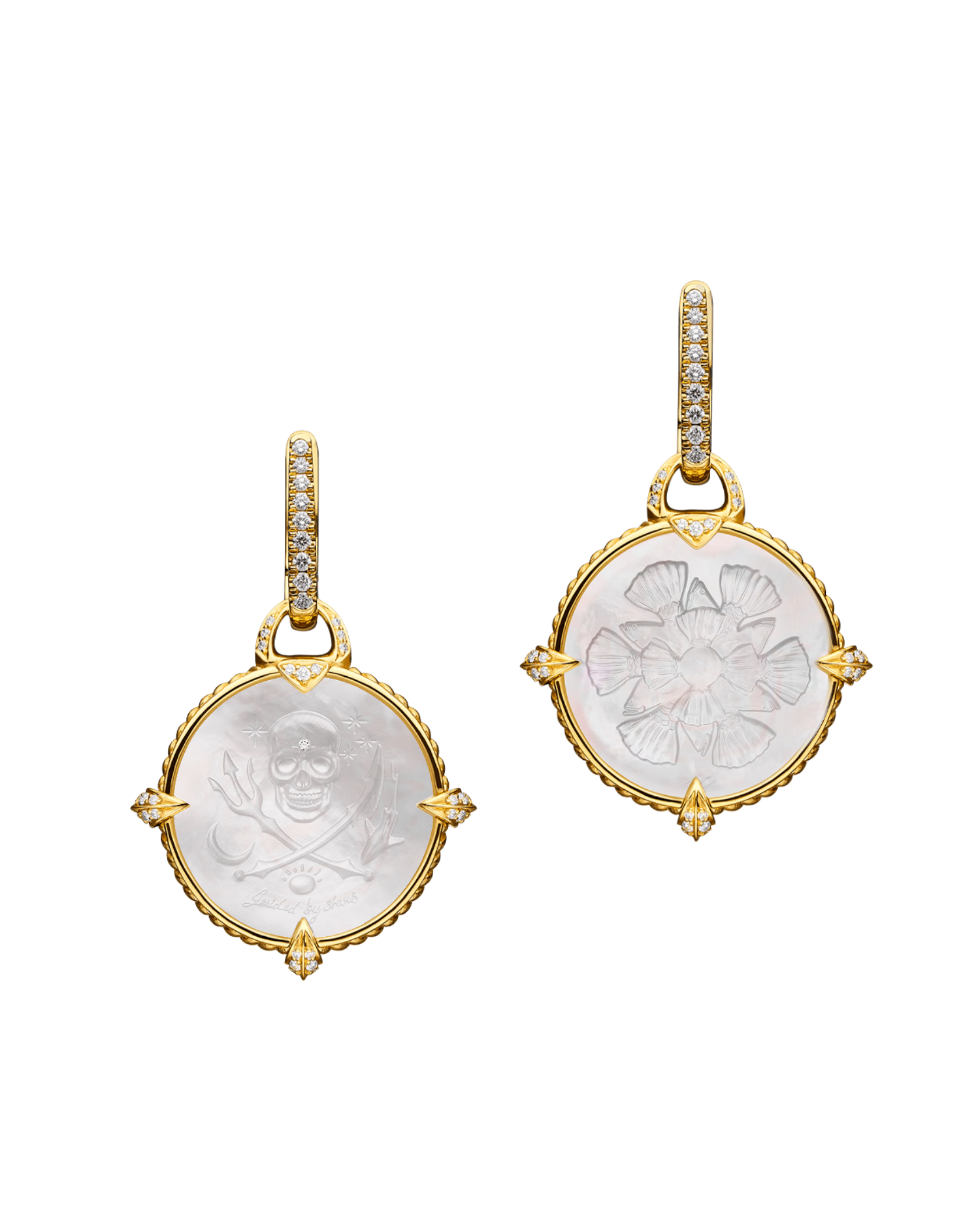 Diamond Coin Charm Earrings | Mother of Pearl, Diamonds, and Yellow Gold