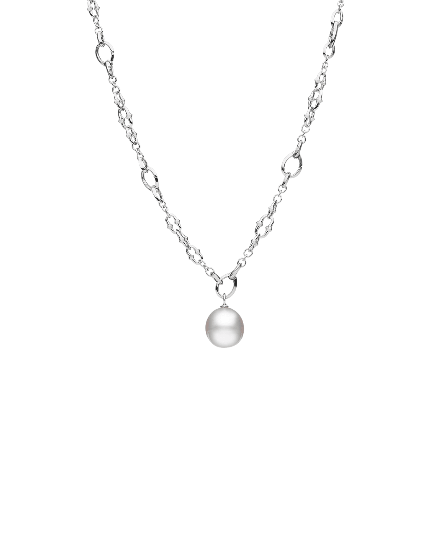 Dive Chain Pearl Charm Necklace | 13mm Oval Pearl and White Gold 1