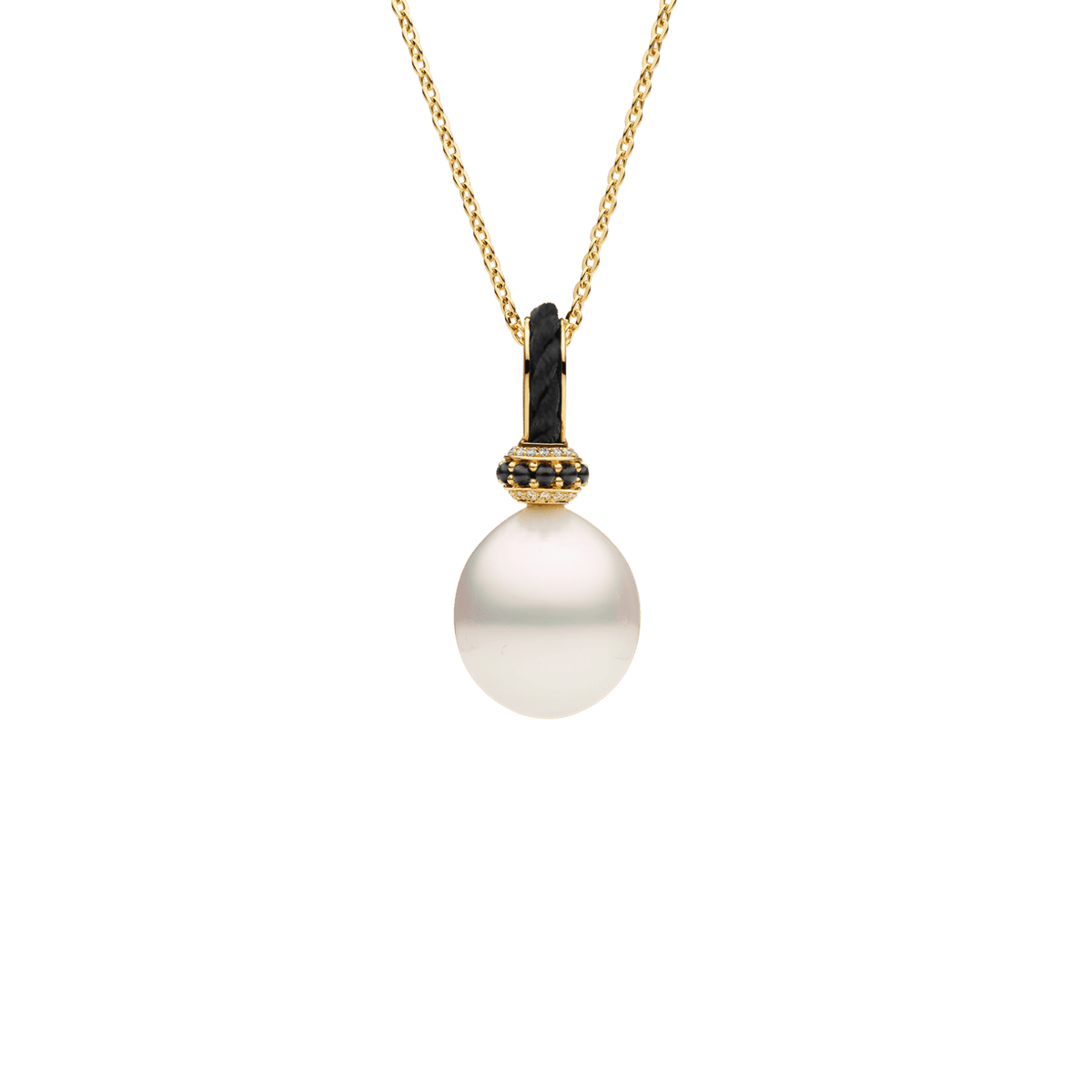 Dive Thimble Pearl Pendant | 13mm Oval Pearl, Black Spinel, and Yellow