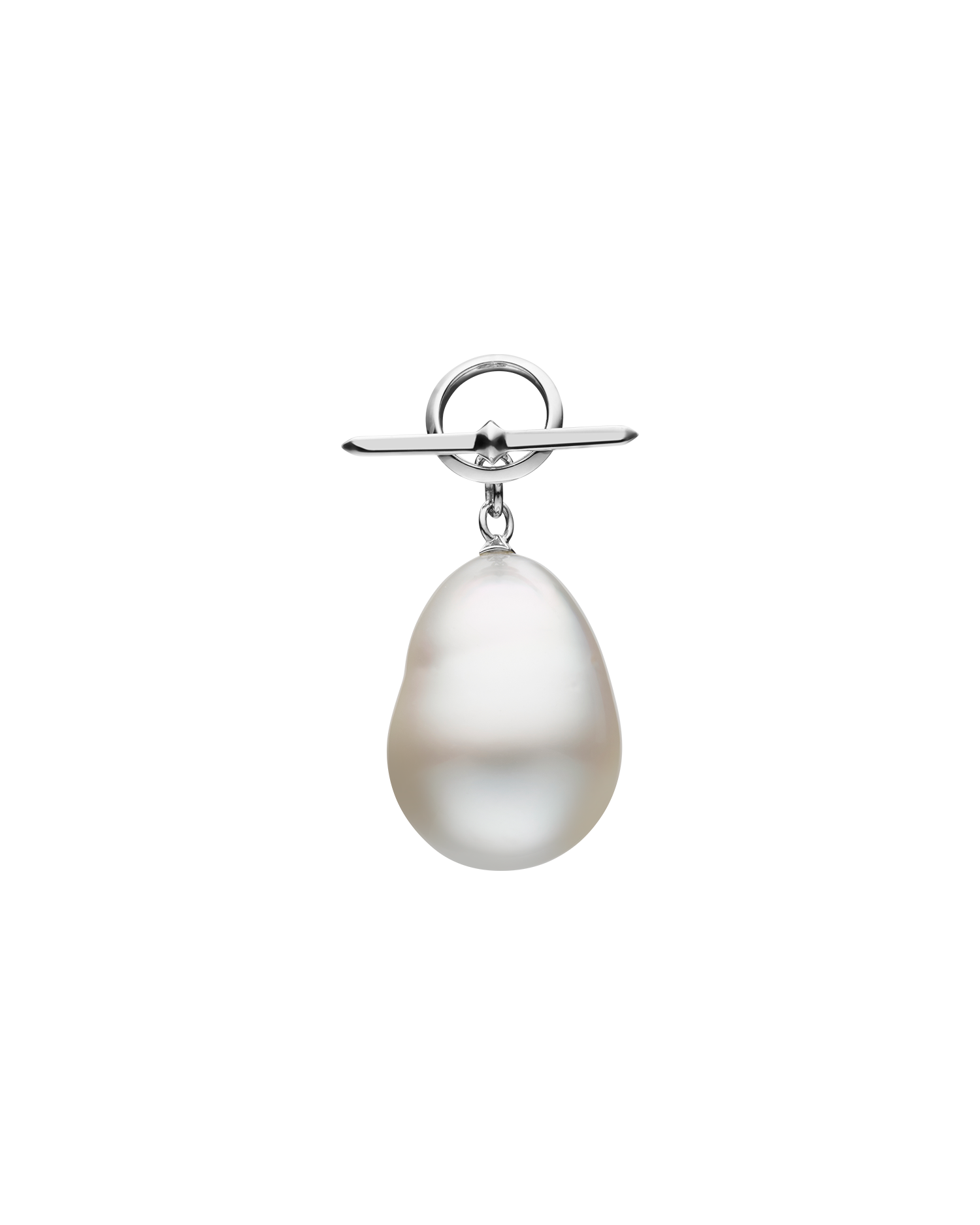 Bollard Pearl Pendant | 14mm Baroque Pearl and White Gold