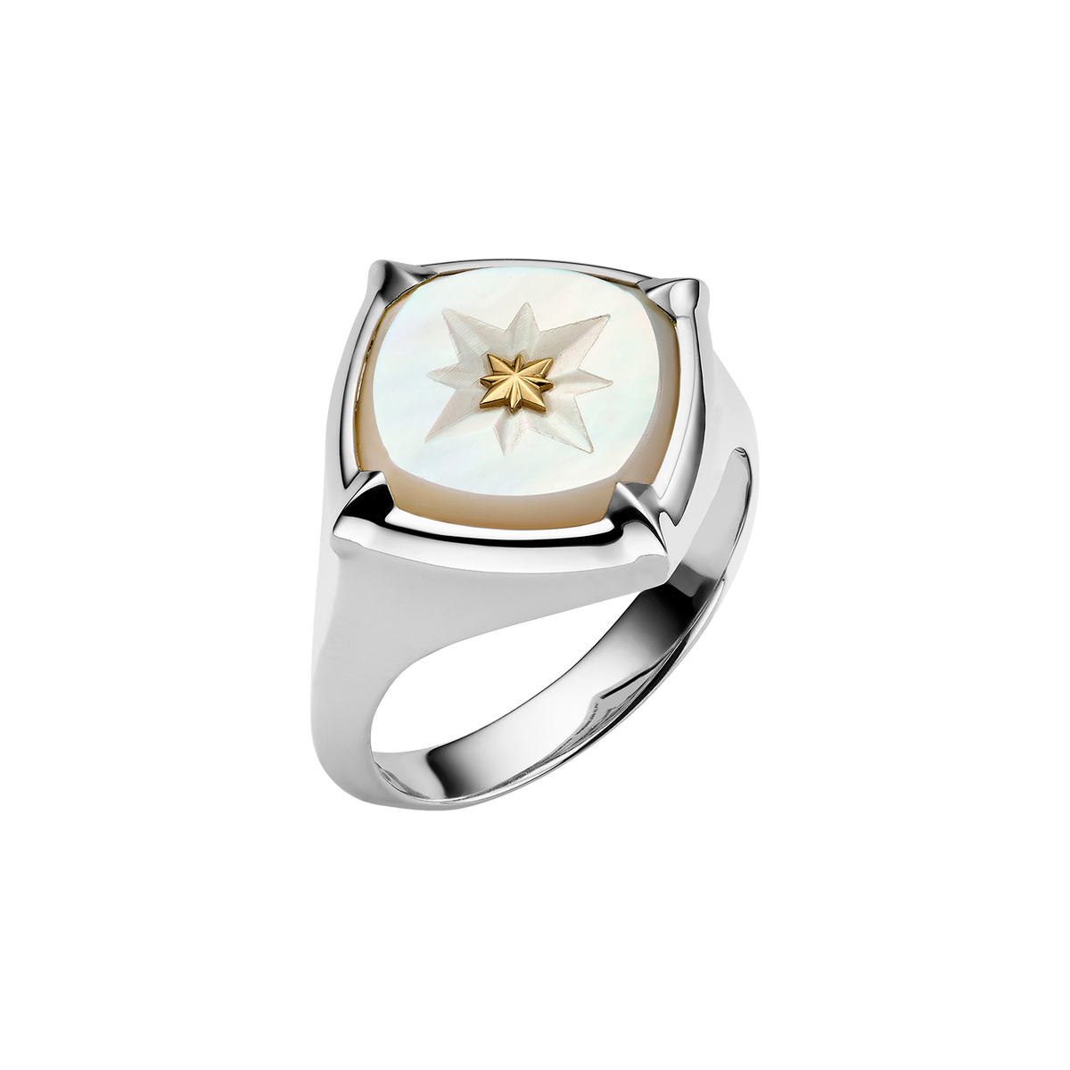 Diver Signet Ring | Mother of Pearl, Platinum, and Yellow Gold
